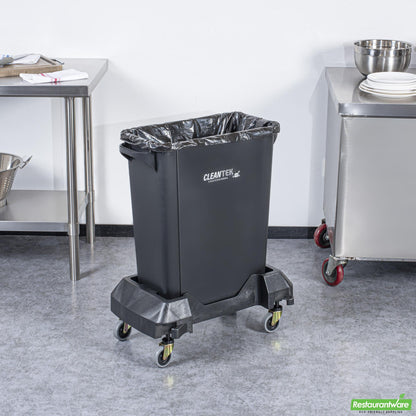 Wholesale Restaurantware Clean Tek Professional Black Trainable Dolly - Fits 15 / 23 Gal Slim Trash Can - 1 Count Box- Bulk