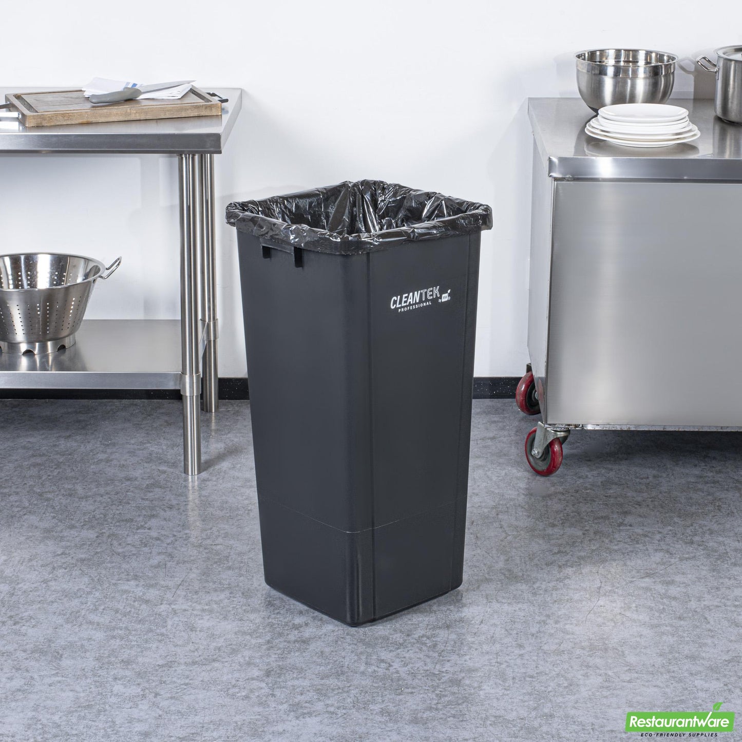 Wholesale Restaurantware Clean Tek Professional 23 Gal Square Black Plastic Trash Can - 16" X 15 3/4" X 30 3/4" - 1 Count Box- Bulk