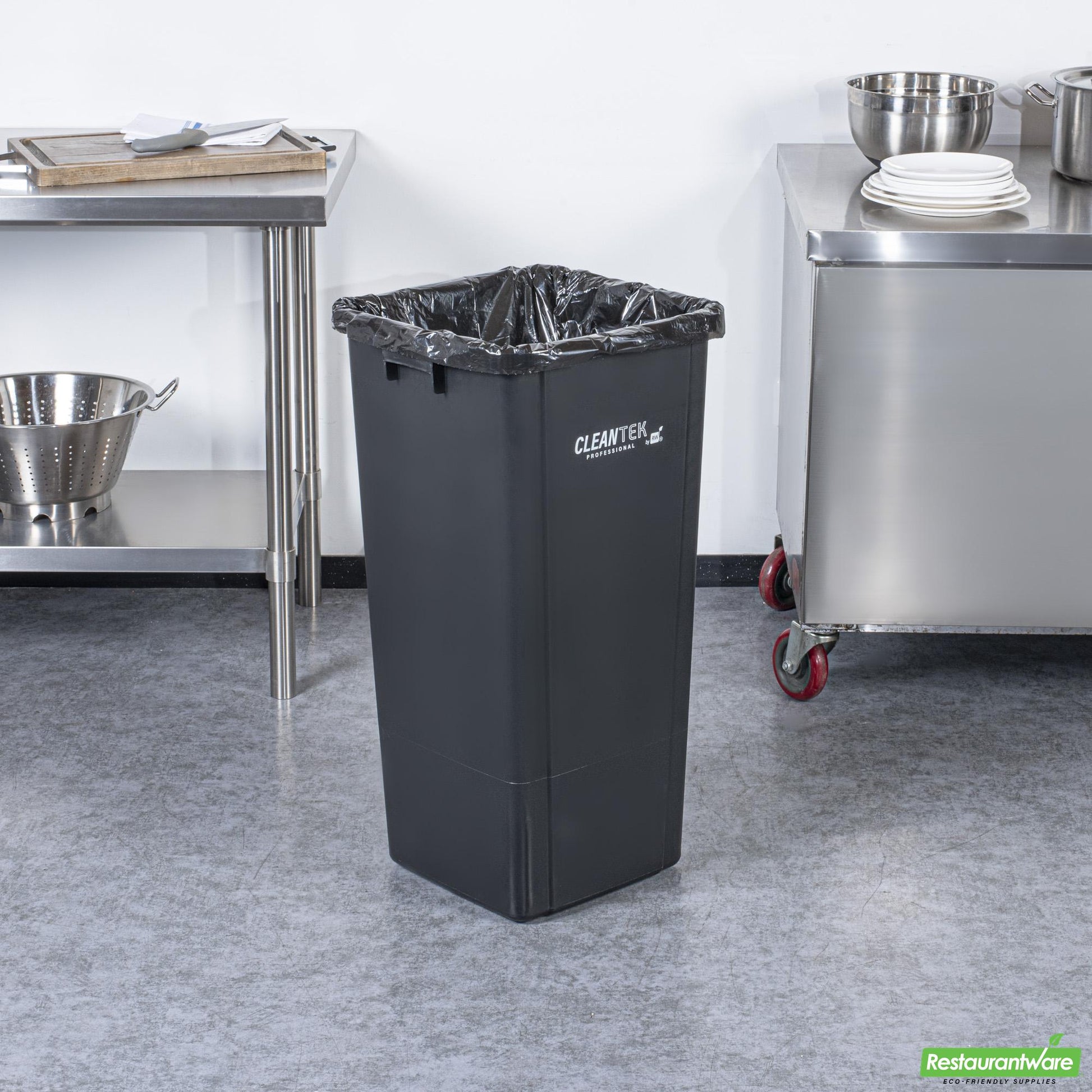 Wholesale Restaurantware Clean Tek Professional 23 Gal Square Black Plastic Trash Can - 16" X 15 3/4" X 30 3/4" - 1 Count Box- Bulk