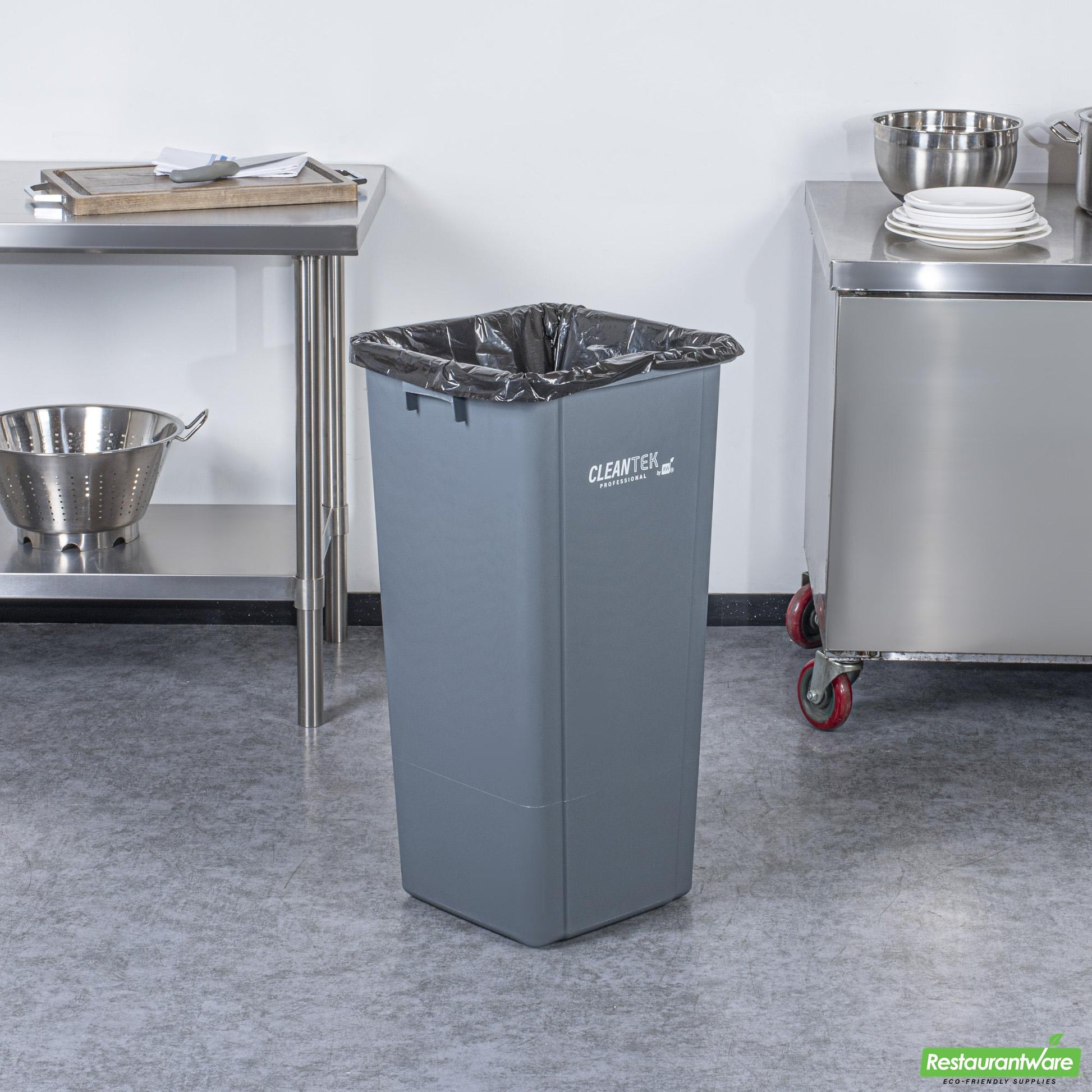 Wholesale Restaurantware Clean Tek Professional 23 Gal Square Gray Plastic Trash Can - 16" X 15 3/4" X 30 3/4" - 1 Count Box- Bulk