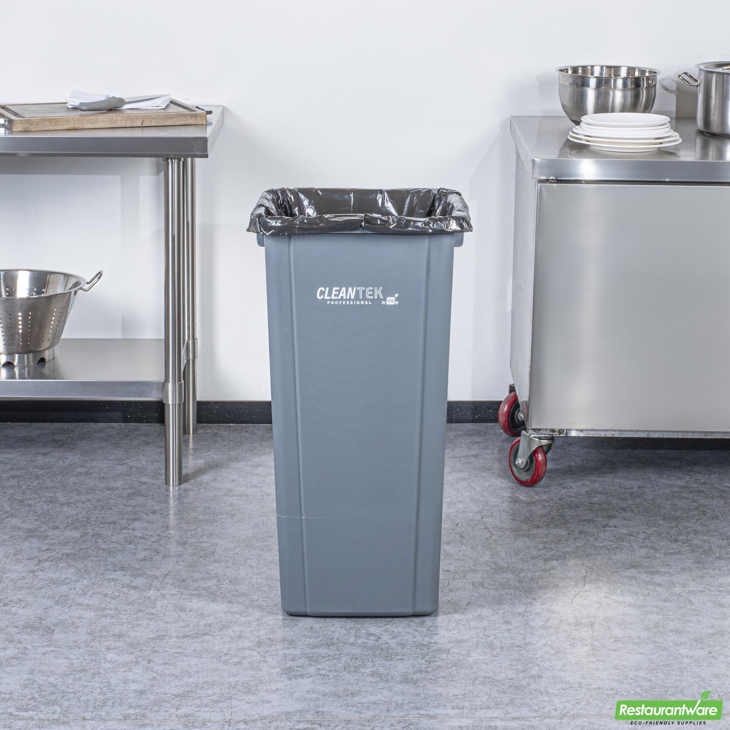 Wholesale Restaurantware Clean Tek Professional 23 Gal Square Gray Plastic Trash Can - 16" X 15 3/4" X 30 3/4" - 1 Count Box- Bulk
