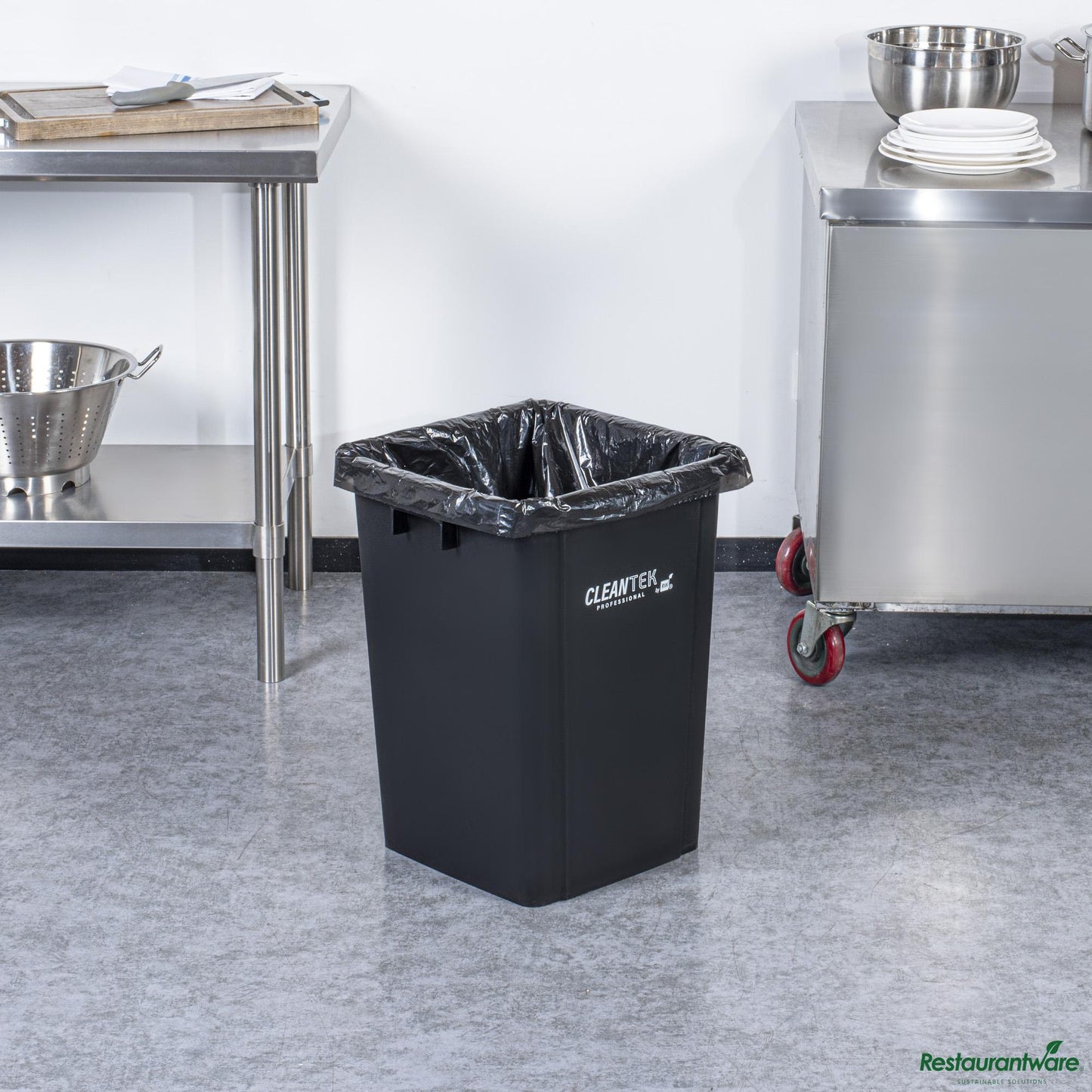 Wholesale Restaurantware 19 Gal Square Black Plastic Trash Can - 15.9" X 16.1" X 21.3"- Bulk