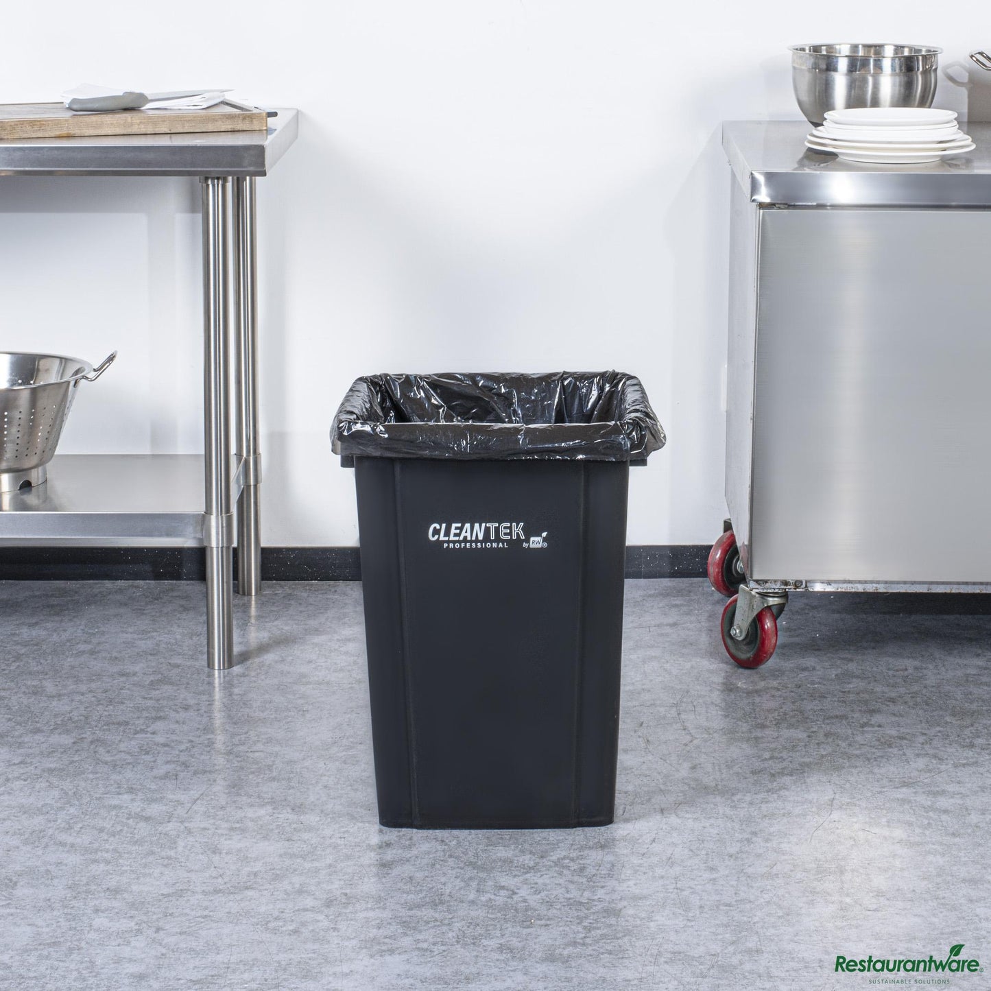 Wholesale Restaurantware 19 Gal Square Black Plastic Trash Can - 15.9" X 16.1" X 21.3"- Bulk