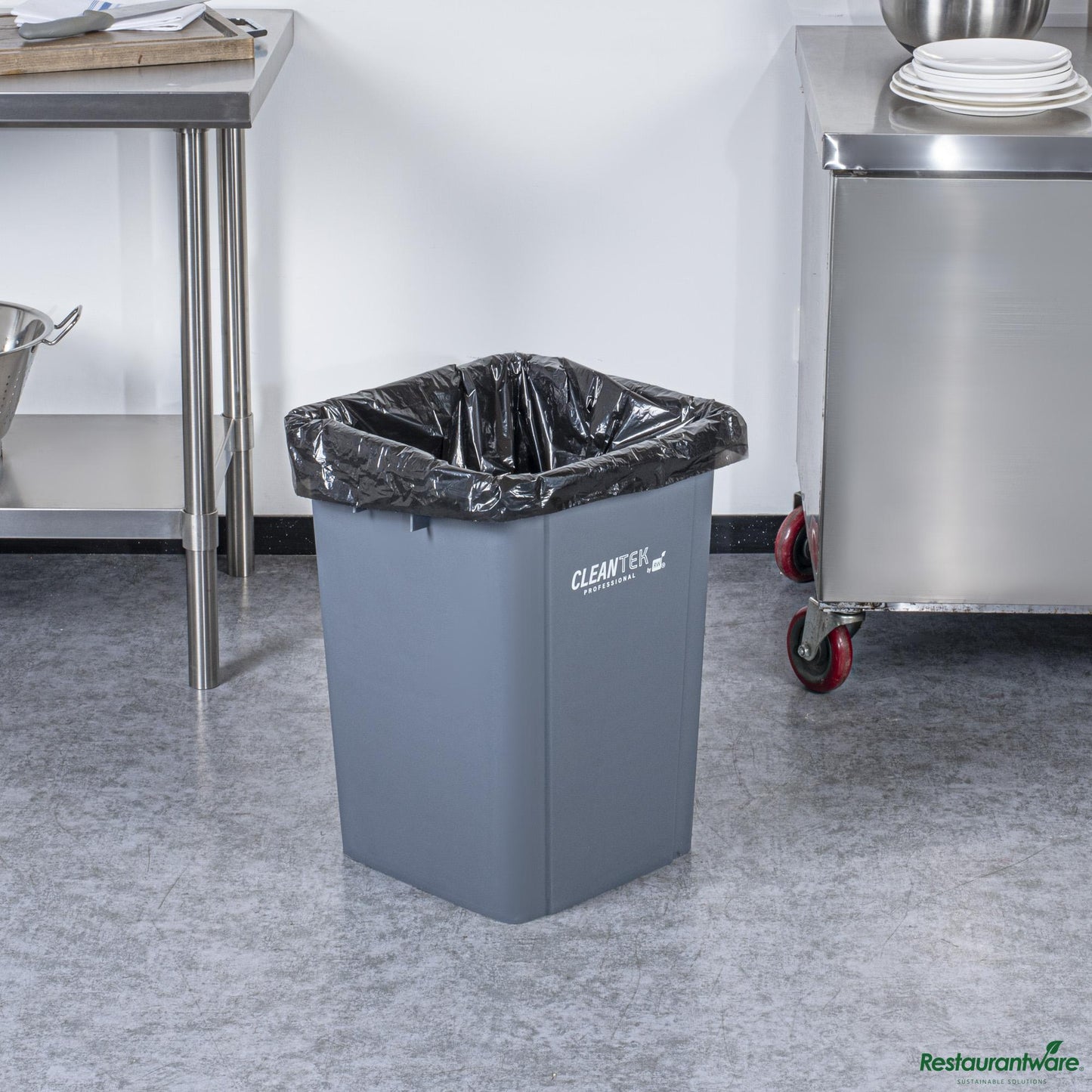 Wholesale Restaurantware 19 Gal Square Gray Plastic Trash Can - 15.9" X 16.1" X 21.3"- Bulk