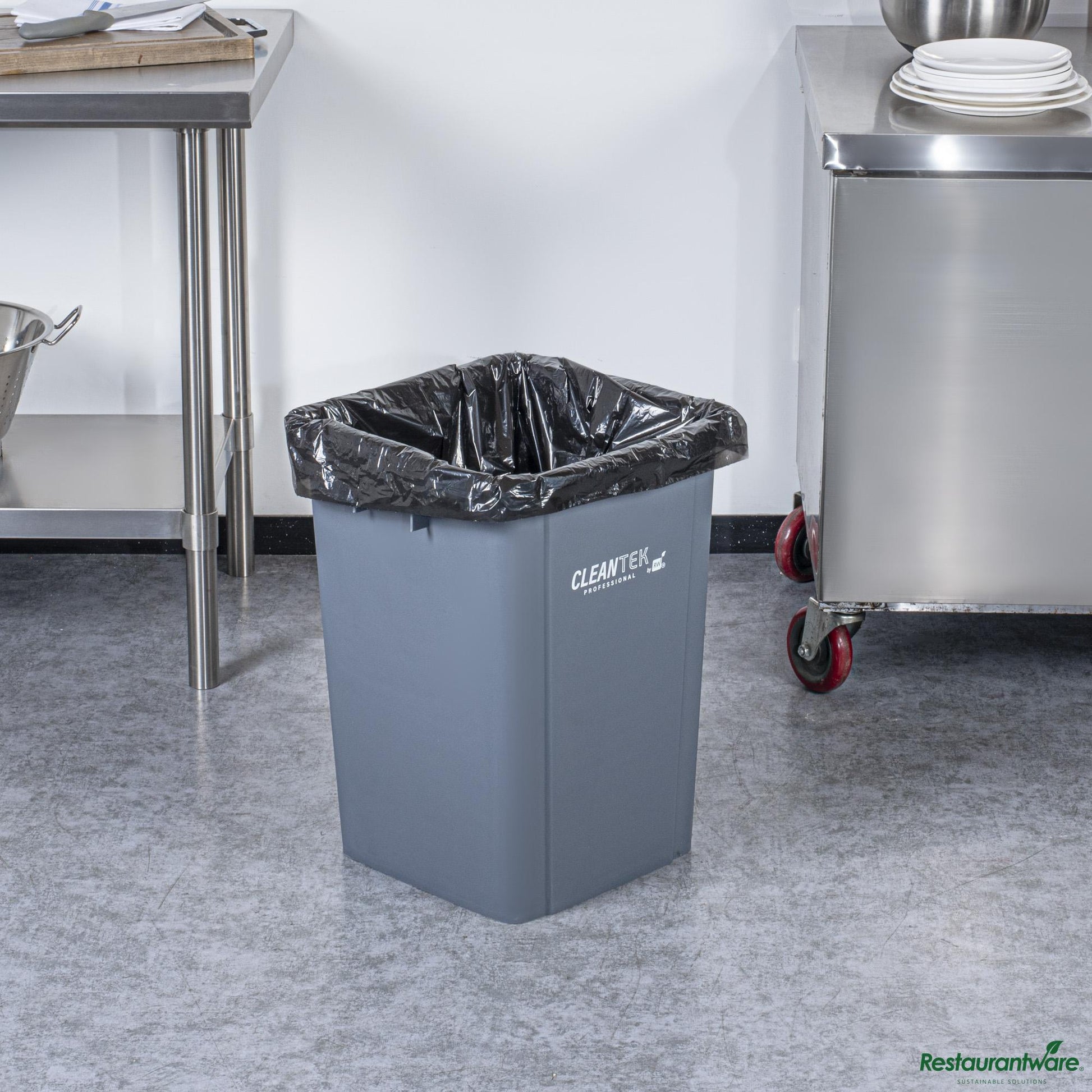 Wholesale Restaurantware 19 Gal Square Gray Plastic Trash Can - 15.9" X 16.1" X 21.3"- Bulk