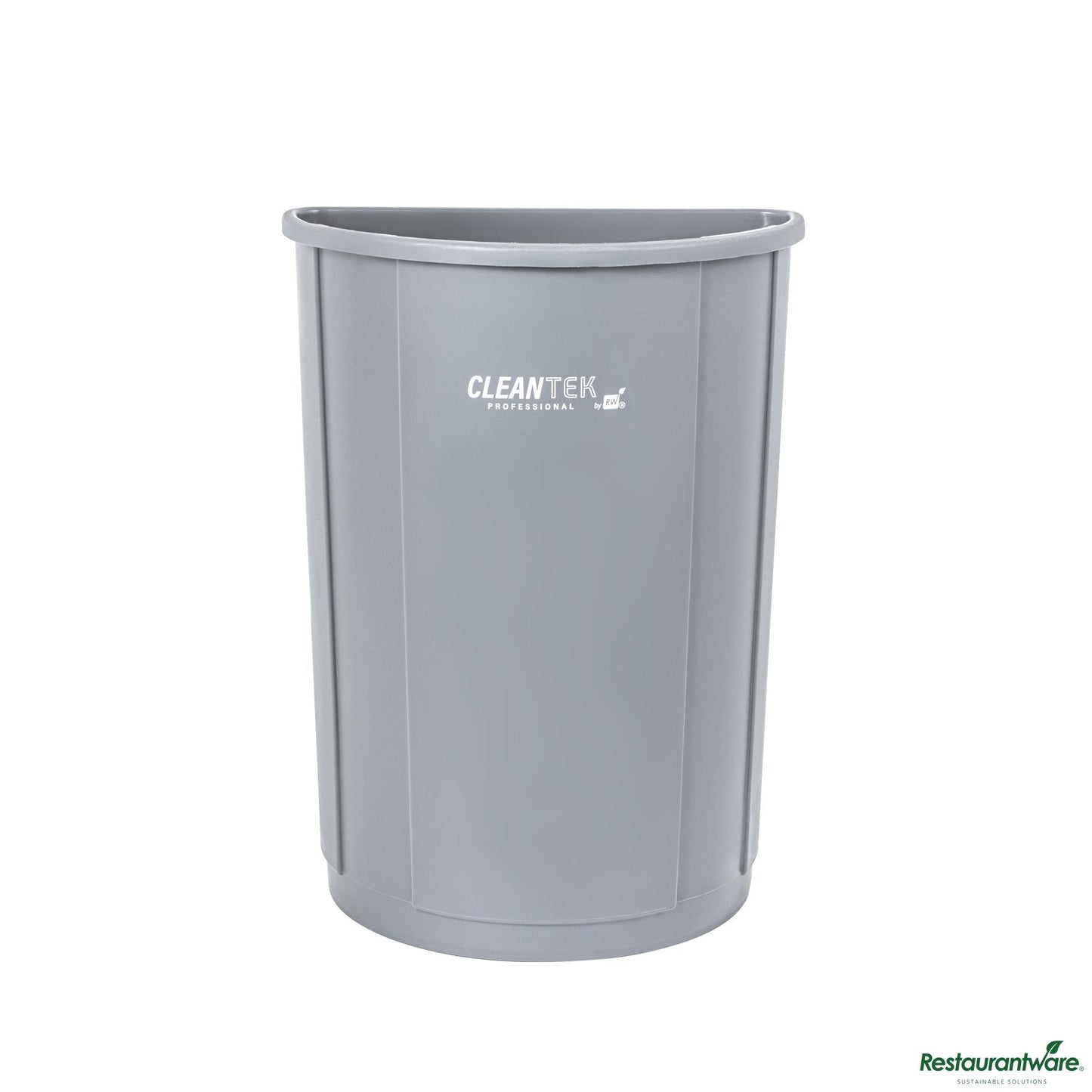 Wholesale Restaurantware 21 Gal Half Round Gray Plastic Trash Can - 20.7" X 11.7" X 28.3"- Bulk