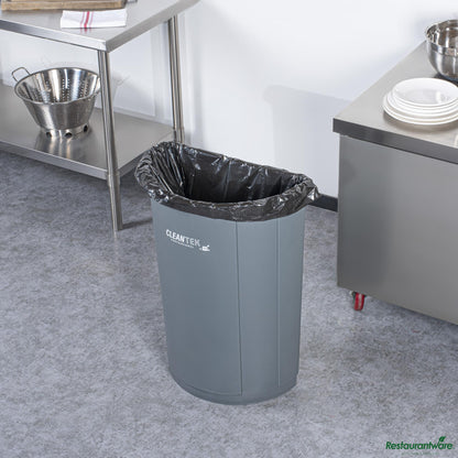 Wholesale Restaurantware 21 Gal Half Round Gray Plastic Trash Can - 20.7" X 11.7" X 28.3"- Bulk