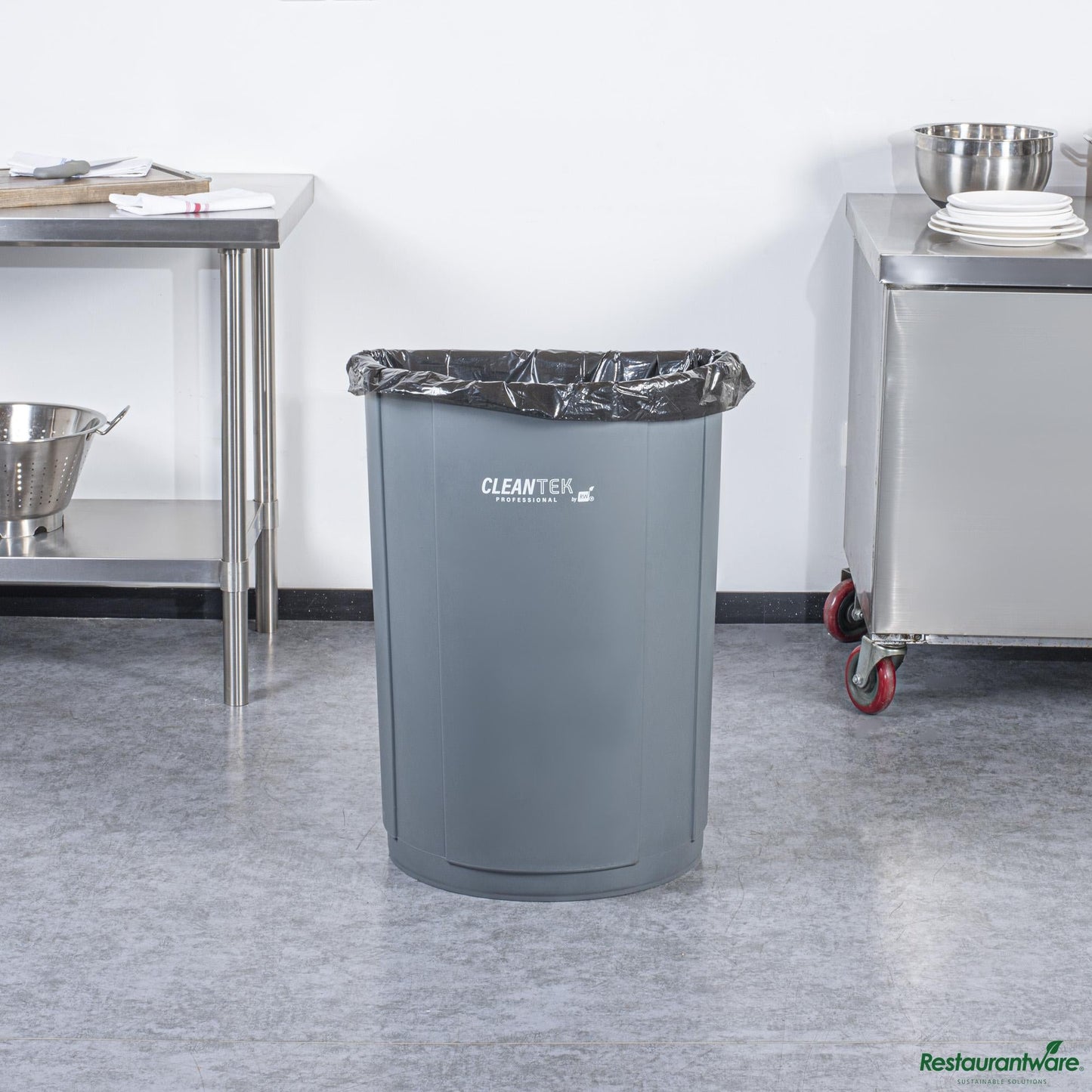 Wholesale Restaurantware 21 Gal Half Round Gray Plastic Trash Can - 20.7" X 11.7" X 28.3"- Bulk
