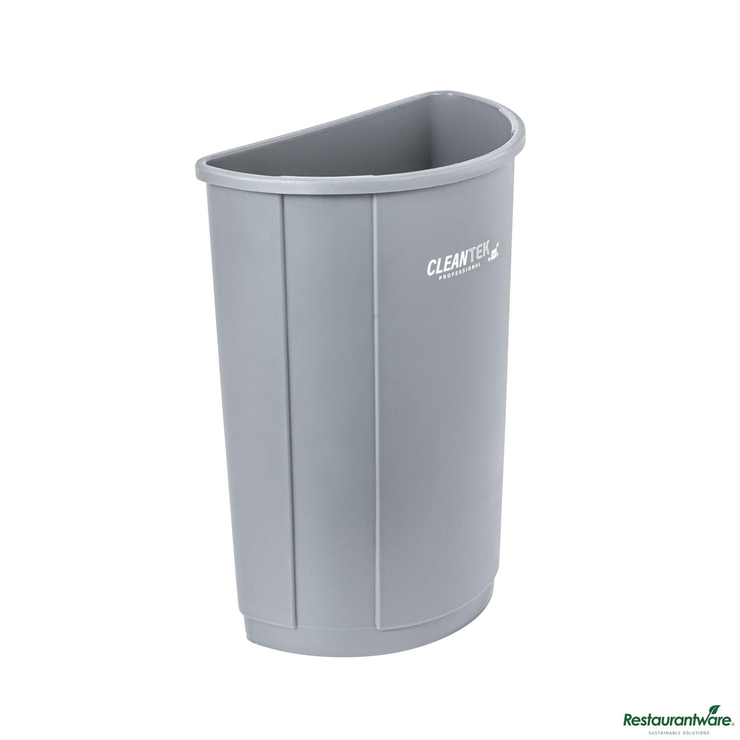 Wholesale Restaurantware 21 Gal Half Round Gray Plastic Trash Can - 20.7" X 11.7" X 28.3"- Bulk