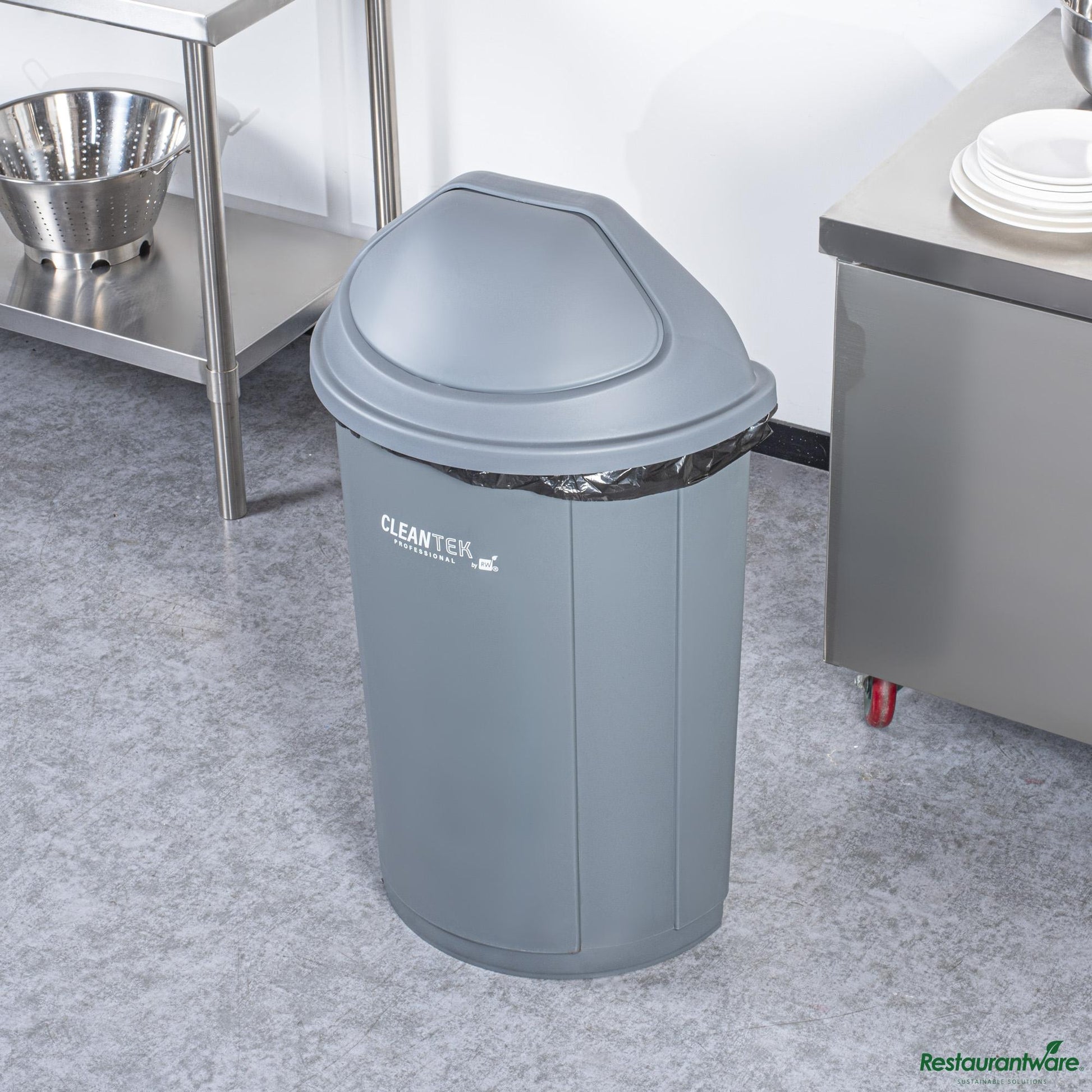 Wholesale Restaurantware Gray Dome Top Lid - with Swing Door, Fits 21 Gal Half Round Trash Can - 21.4" X 12.6" X 8.7"- Bulk