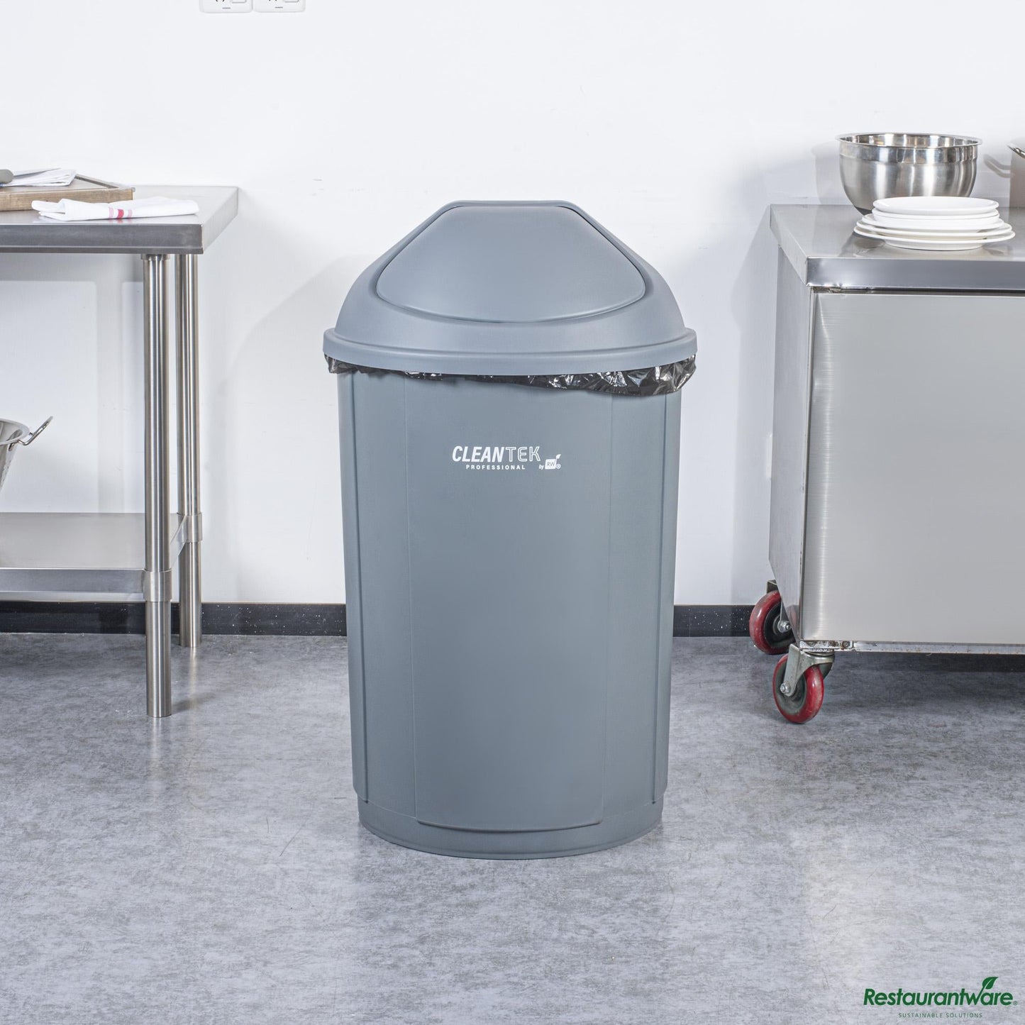 Wholesale Restaurantware Gray Dome Top Lid - with Swing Door, Fits 21 Gal Half Round Trash Can - 21.4" X 12.6" X 8.7"- Bulk