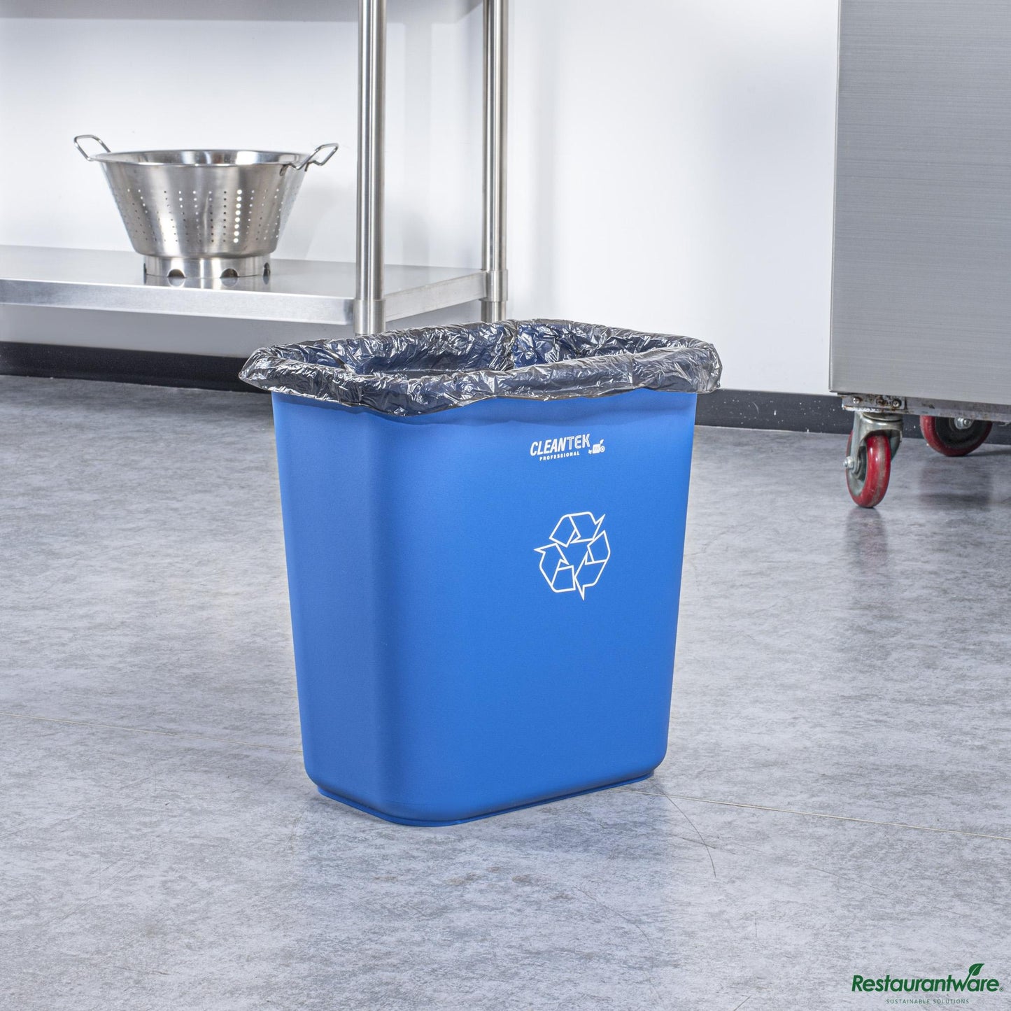 Wholesale Restaurantware 28 Qt / 7 Gal Rectangle Blue Recycling Wastebasket / Trash Can - 14.6" X 10.5" X 15.2"- Bulk