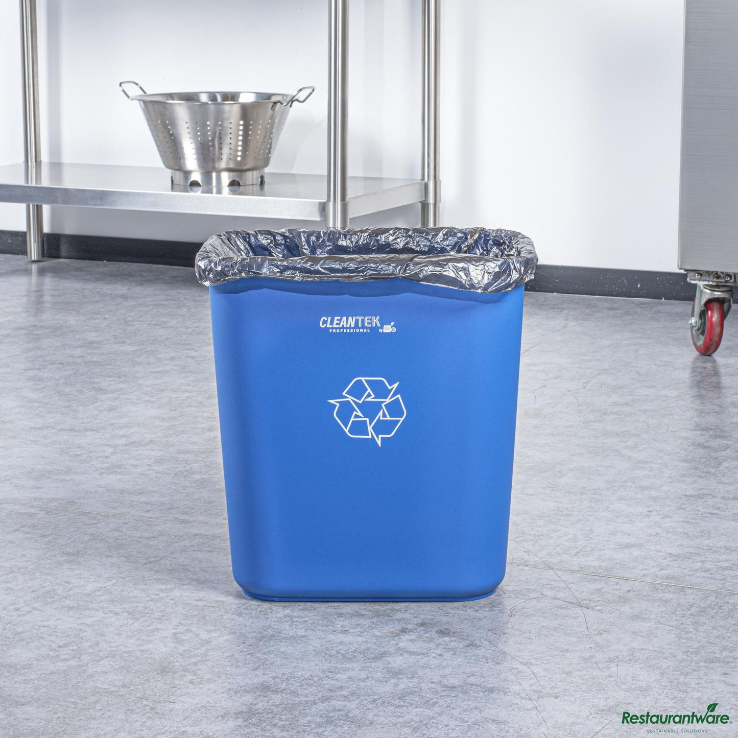 Wholesale Restaurantware 28 Qt / 7 Gal Rectangle Blue Recycling Wastebasket / Trash Can - 14.6" X 10.5" X 15.2"- Bulk
