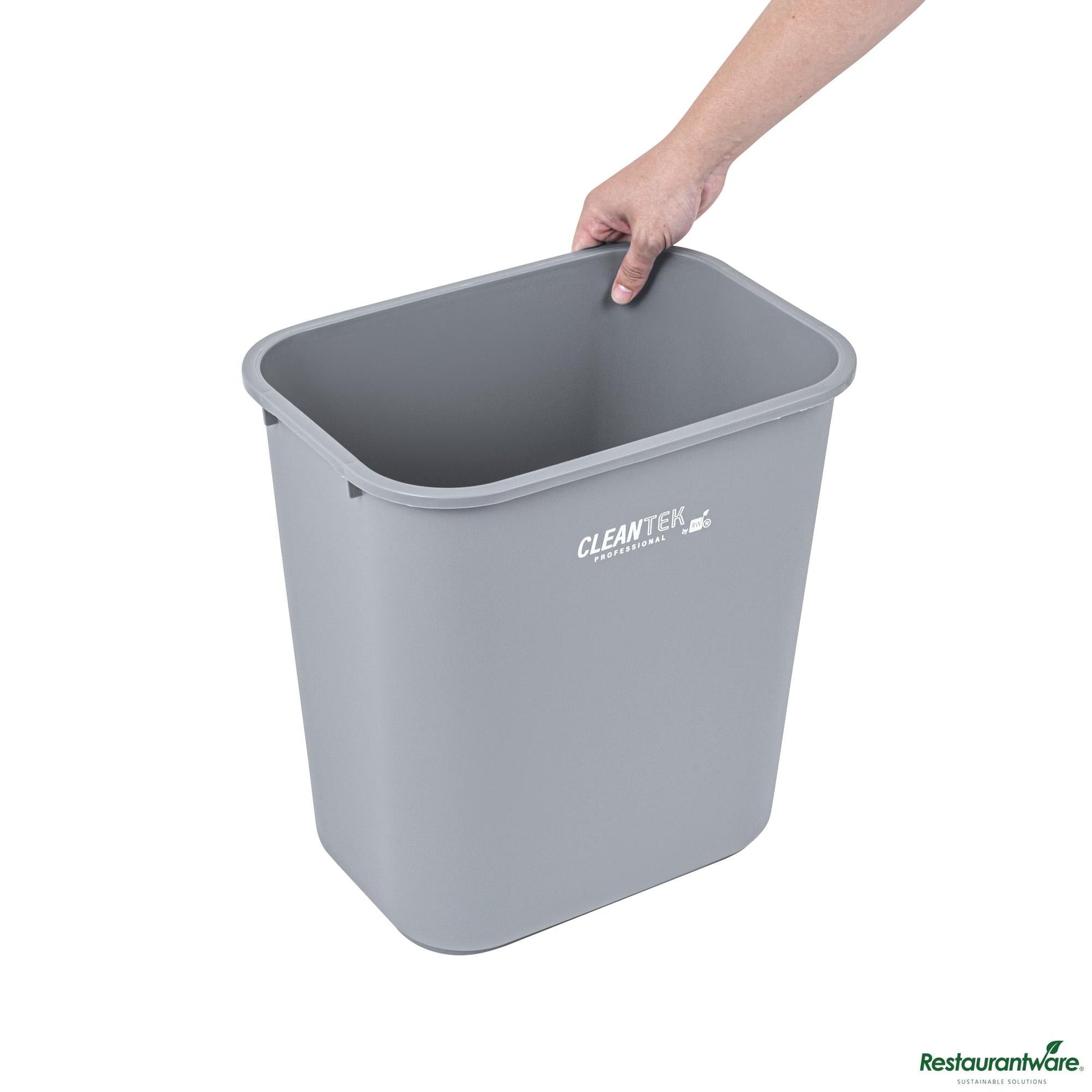 Wholesale Restaurantware 28 Qt / 7 Gal Rectangle Gray Wastebasket / Trash Can - 14.6" X 10.5" X 15.2"- Bulk