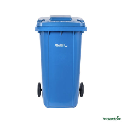 Wholesale Restaurantware 64 Gal Rectangle Blue Plastic Wheeled Trash Can - with Lid - 28.5" X 23" X 42.9"- Bulk