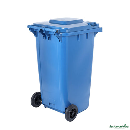 Wholesale Restaurantware 64 Gal Rectangle Blue Plastic Wheeled Trash Can - with Lid - 28.5" X 23" X 42.9"- Bulk
