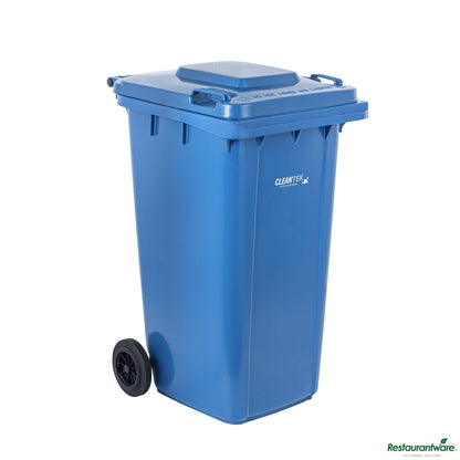 Wholesale Restaurantware 64 Gal Rectangle Blue Plastic Wheeled Trash Can - with Lid - 28.5" X 23" X 42.9"- Bulk