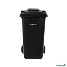 Wholesale Restaurantware 64 Gal Rectangle Black Plastic Wheeled Trash Can - with Lid - 28.5" X 23" X 42.9"- Bulk