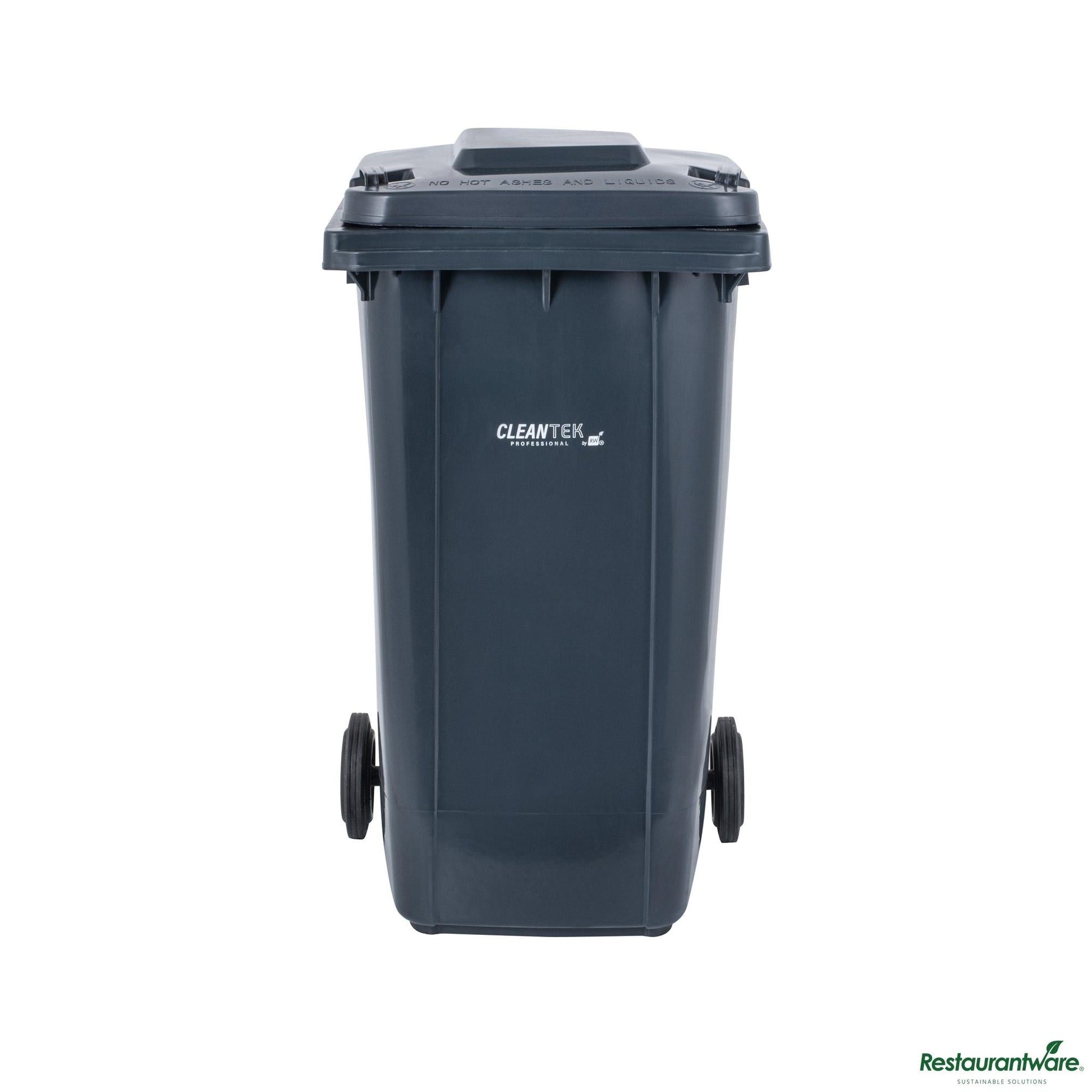 Wholesale Restaurantware 64 Gal Rectangle Gray Plastic Wheeled Trash Can - with Lid - 28.5" X 23" X 42.9"- Bulk