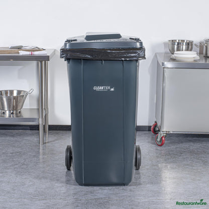Wholesale Restaurantware 64 Gal Rectangle Gray Plastic Wheeled Trash Can - with Lid - 28.5" X 23" X 42.9"- Bulk
