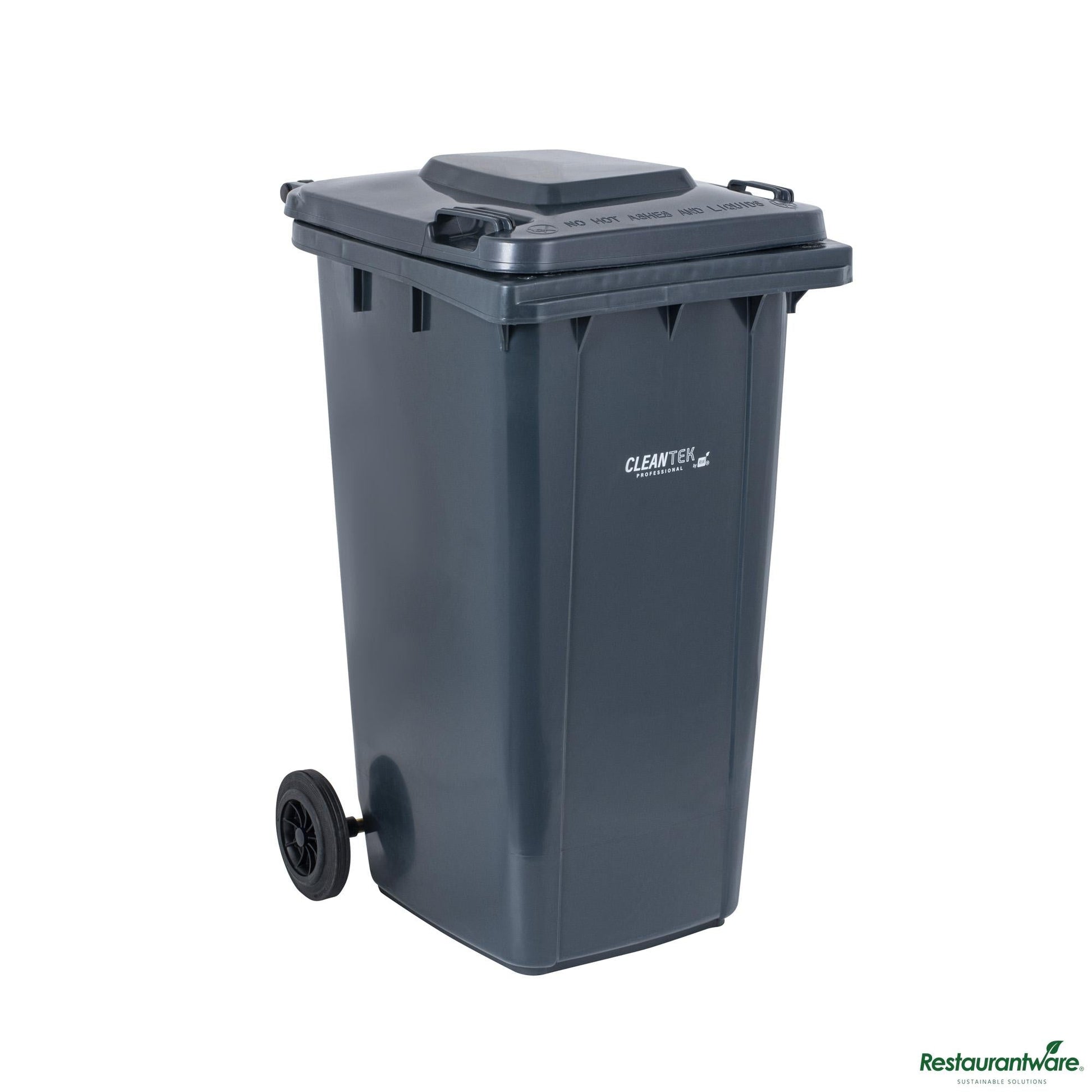 Wholesale Restaurantware 64 Gal Rectangle Gray Plastic Wheeled Trash Can - with Lid - 28.5" X 23" X 42.9"- Bulk