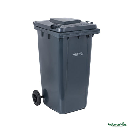 Wholesale Restaurantware 64 Gal Rectangle Gray Plastic Wheeled Trash Can - with Lid - 28.5" X 23" X 42.9"- Bulk