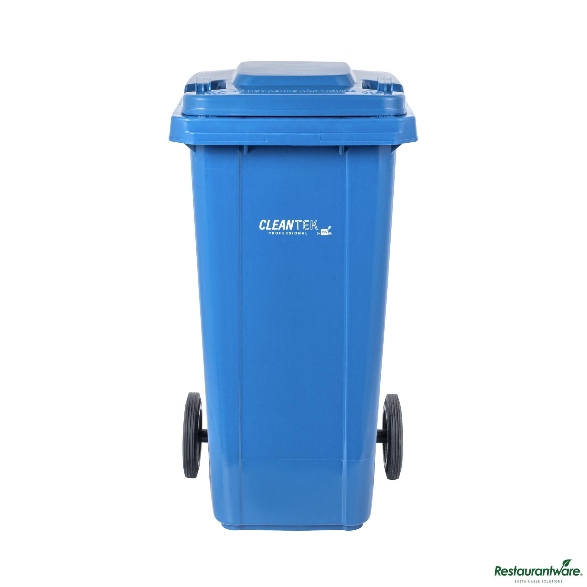 Wholesale Restaurantware 32 Gal Rectangle Blue Plastic Wheeled Trash Can - with Lid - 22.4" X 18.9" X 37.4"- Bulk