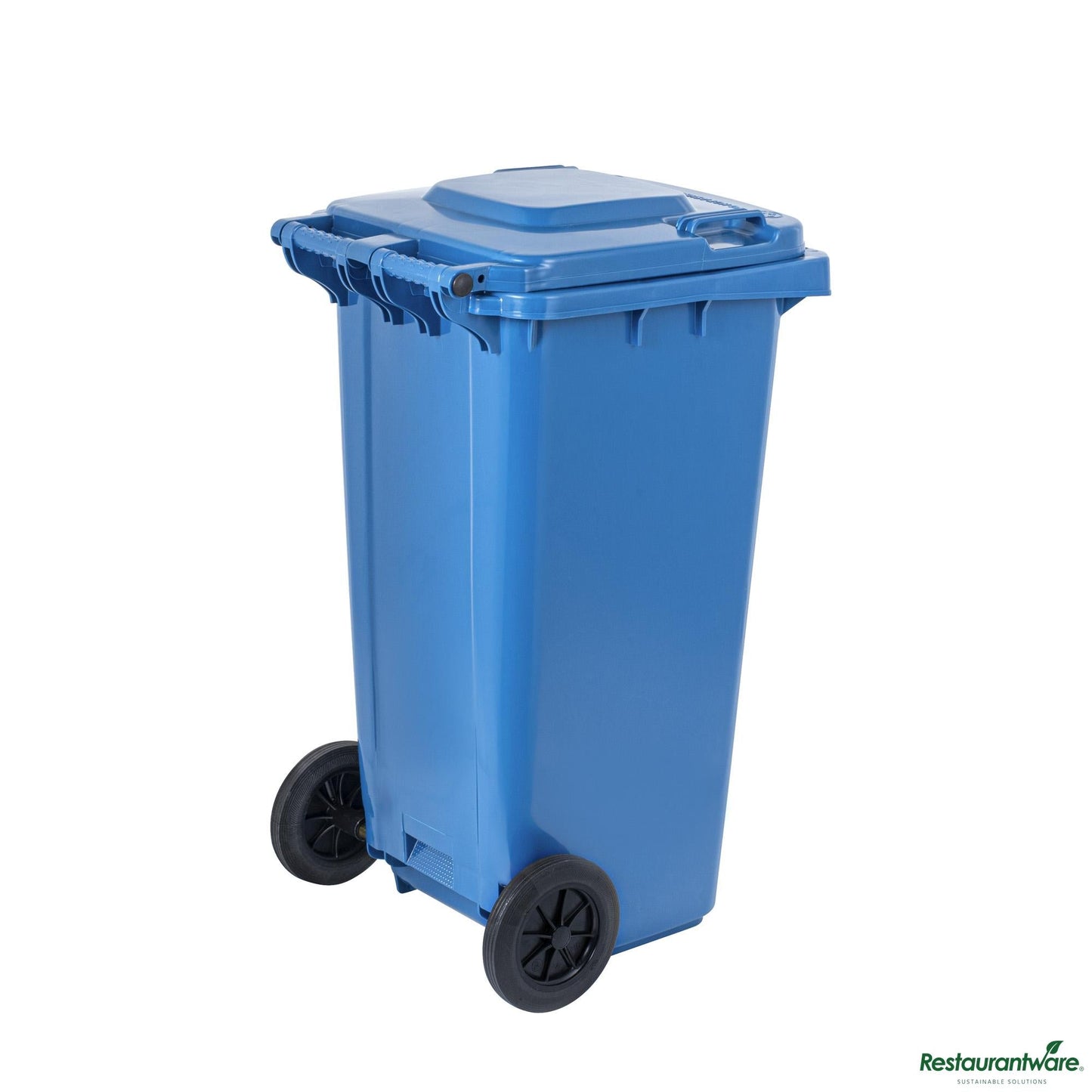 Wholesale Restaurantware 32 Gal Rectangle Blue Plastic Wheeled Trash Can - with Lid - 22.4" X 18.9" X 37.4"- Bulk