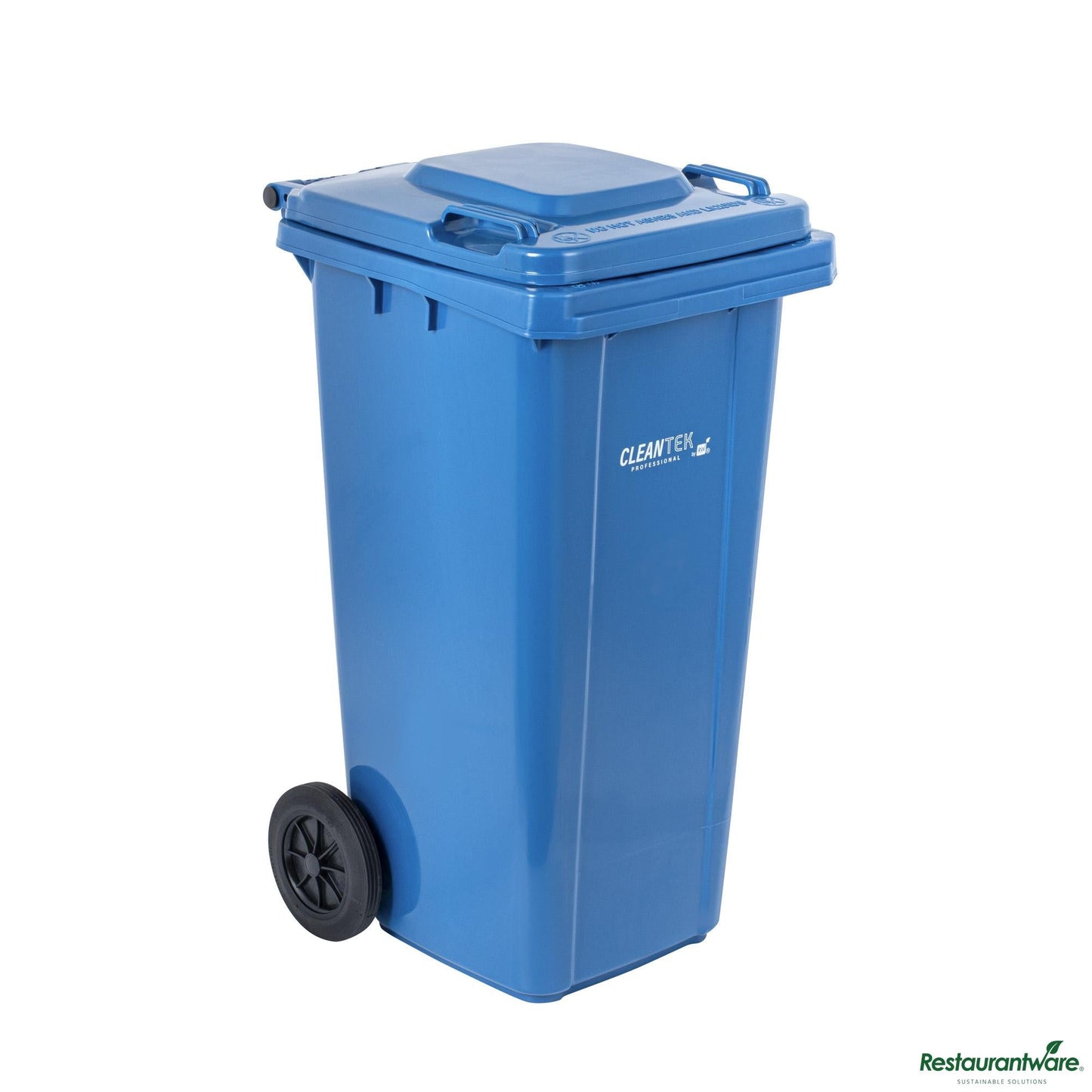 Wholesale Restaurantware 32 Gal Rectangle Blue Plastic Wheeled Trash Can - with Lid - 22.4" X 18.9" X 37.4"- Bulk