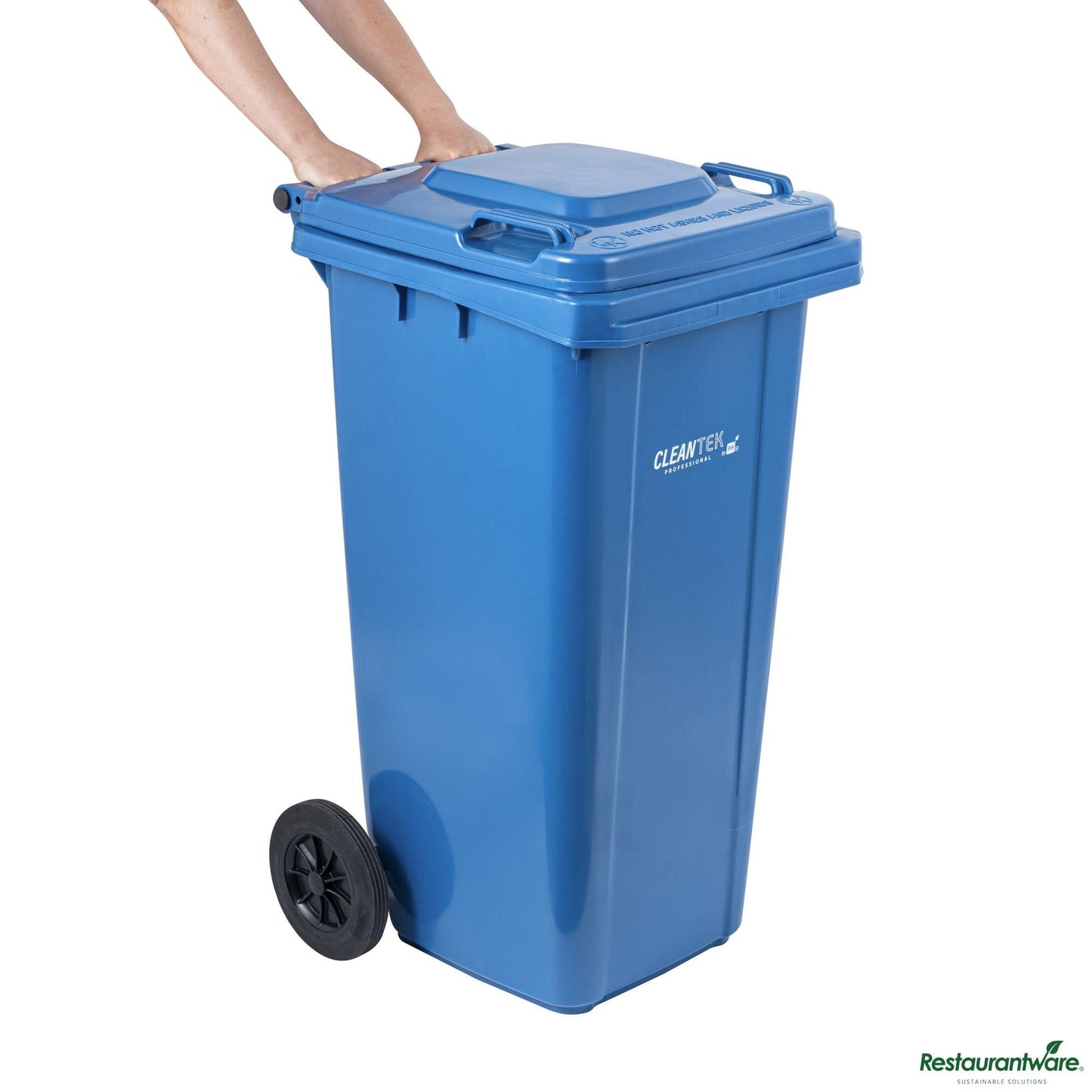Wholesale Restaurantware 32 Gal Rectangle Blue Plastic Wheeled Trash Can - with Lid - 22.4" X 18.9" X 37.4"- Bulk