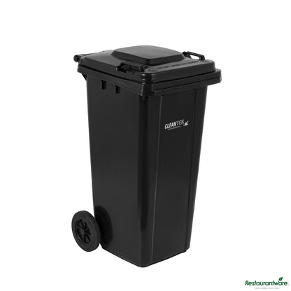 Wholesale Restaurantware 32 Gal Rectangle Black Plastic Wheeled Trash Can - with Lid - 22.4" X 18.9" X 37.4"- Bulk