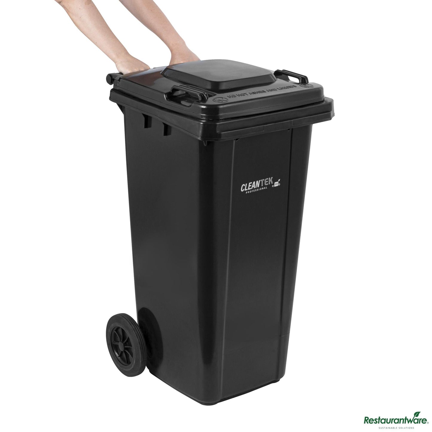 Wholesale Restaurantware 32 Gal Rectangle Black Plastic Wheeled Trash Can - with Lid - 22.4" X 18.9" X 37.4"- Bulk