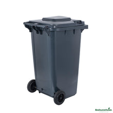 Wholesale Restaurantware 32 Gal Rectangle Gray Plastic Wheeled Trash Can - with Lid - 22.4" X 18.9" X 37.4"- Bulk
