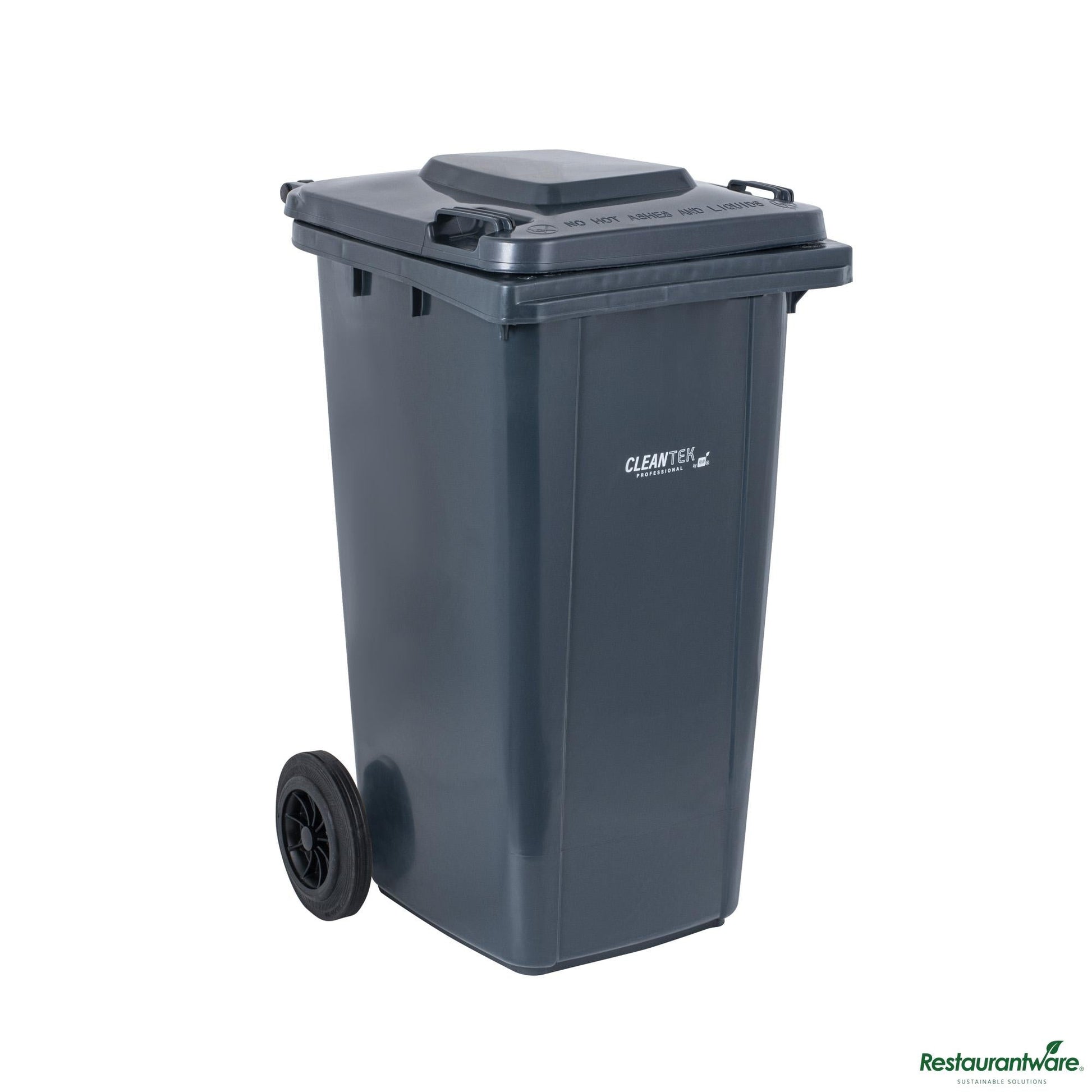 Wholesale Restaurantware 32 Gal Rectangle Gray Plastic Wheeled Trash Can - with Lid - 22.4" X 18.9" X 37.4"- Bulk