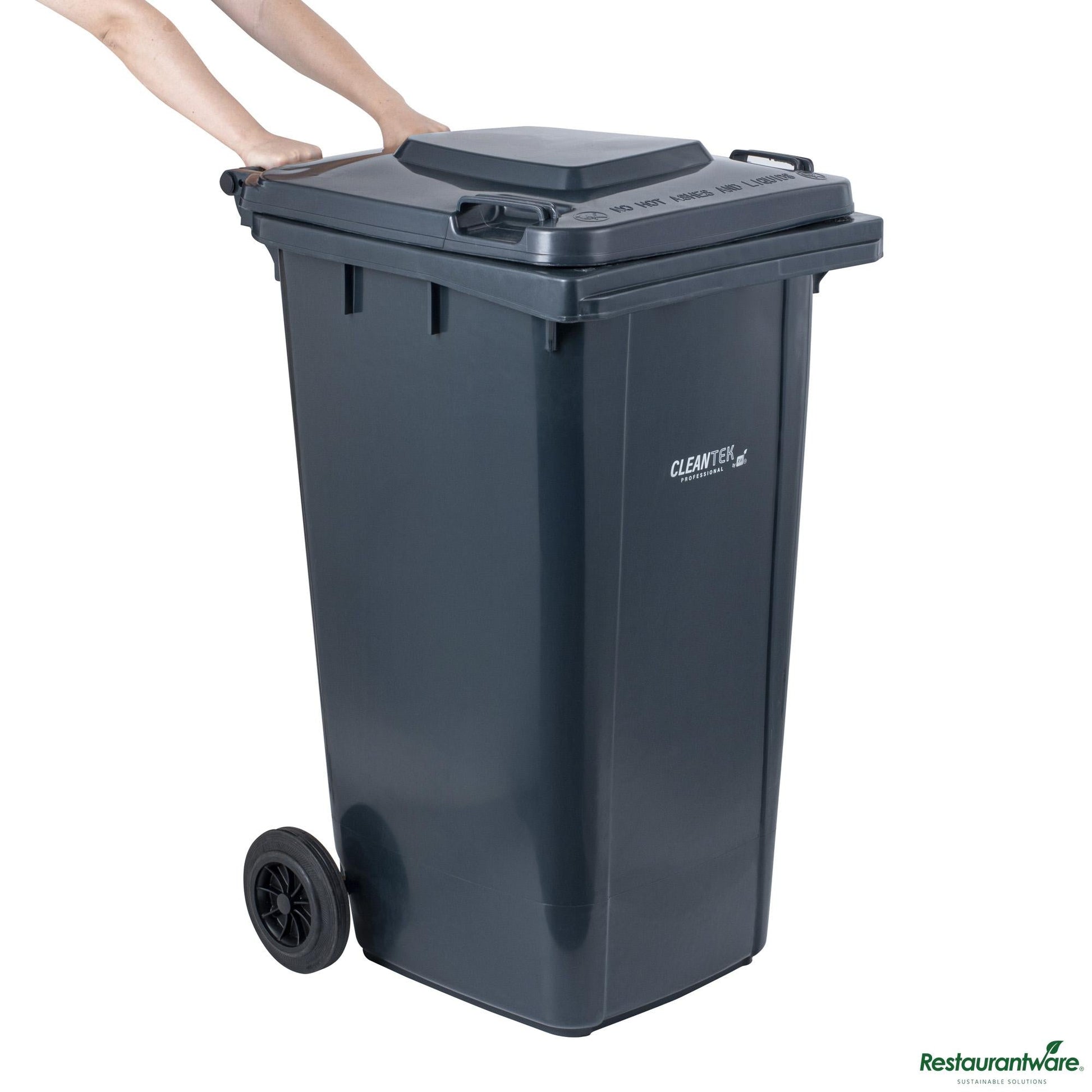 Wholesale Restaurantware 32 Gal Rectangle Gray Plastic Wheeled Trash Can - with Lid - 22.4" X 18.9" X 37.4"- Bulk