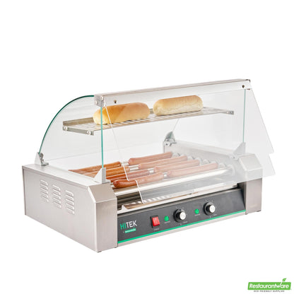 Wholesale Restaurantware Hi Tek Hot Dog Roller Grill Warmer - Fits 24 and 4 Buns, Curved Glass, Sneeze Guard - 1 Count Box- Bulk