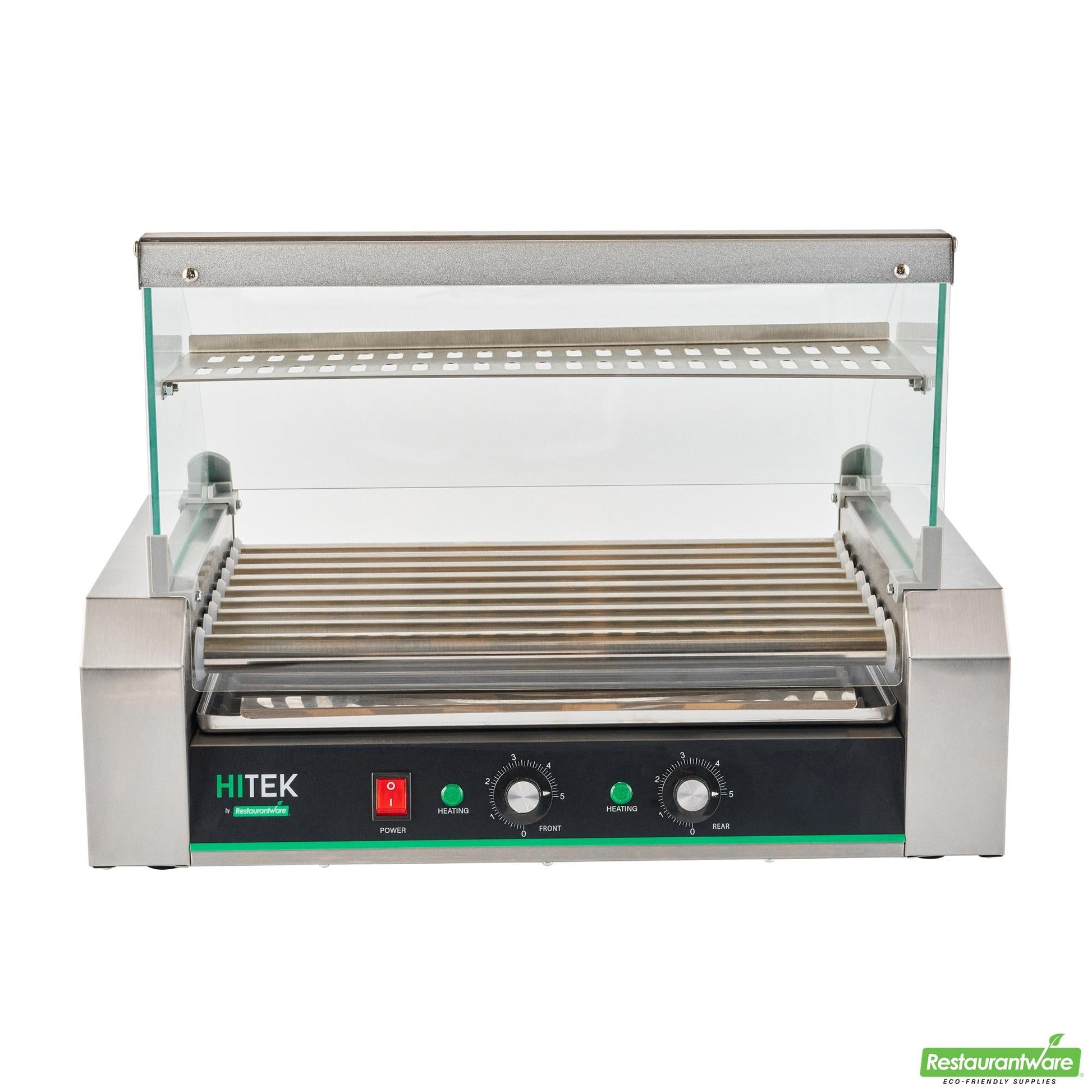 Wholesale Restaurantware Hi Tek Hot Dog Roller Grill Warmer - Fits 24 and 4 Buns, Curved Glass, Sneeze Guard - 1 Count Box- Bulk