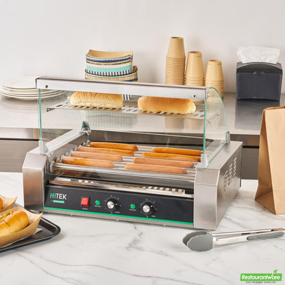 Wholesale Restaurantware Hi Tek Hot Dog Roller Grill Warmer - Fits 24 and 4 Buns, Curved Glass, Sneeze Guard - 1 Count Box- Bulk