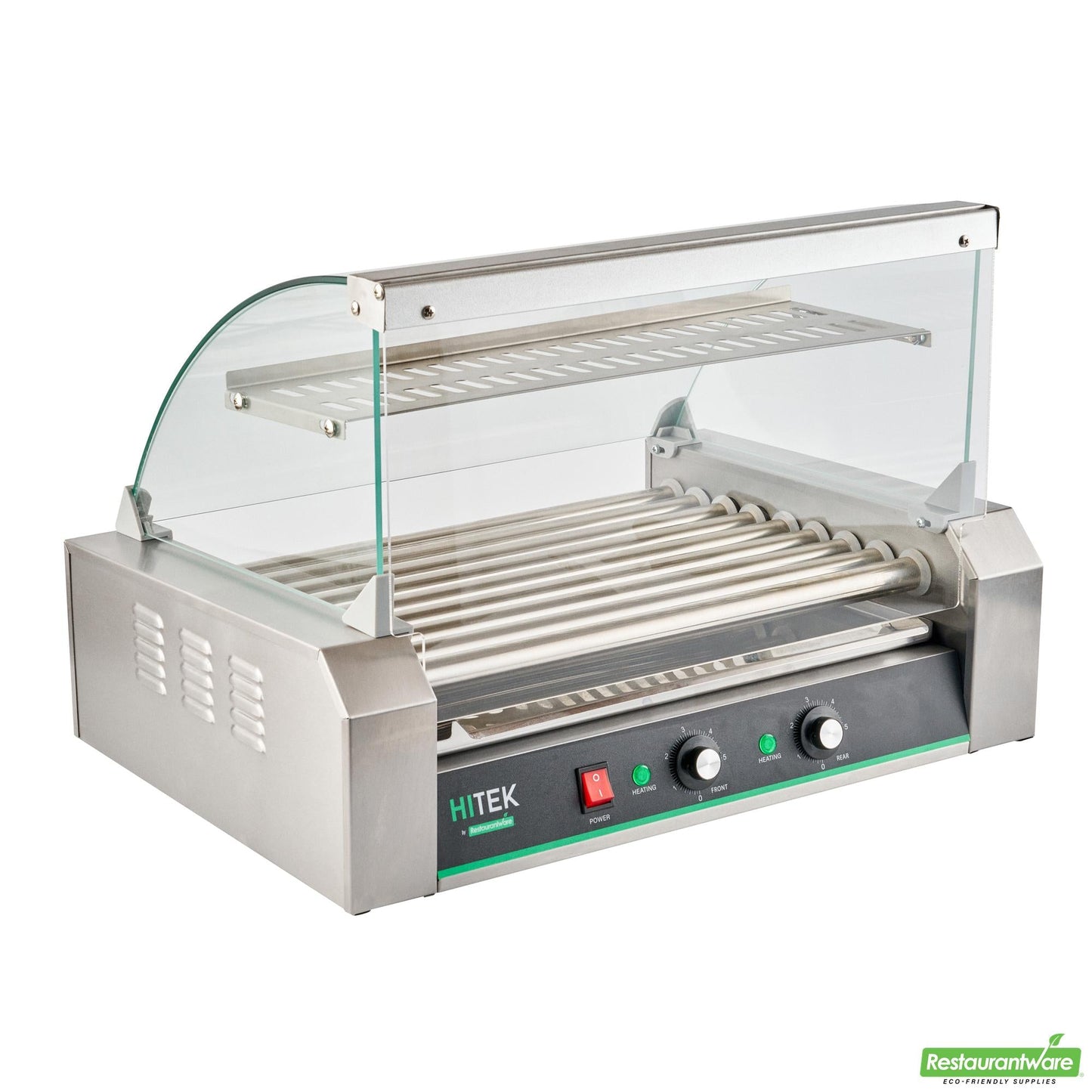 Wholesale Restaurantware Hi Tek Hot Dog Roller Grill Warmer - Fits 24 and 4 Buns, Curved Glass, Sneeze Guard - 1 Count Box- Bulk