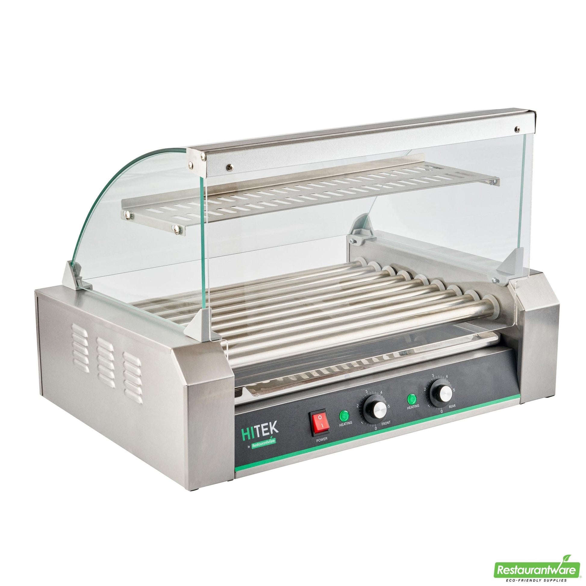 Wholesale Restaurantware Hi Tek Hot Dog Roller Grill Warmer - Fits 24 and 4 Buns, Curved Glass, Sneeze Guard - 1 Count Box- Bulk