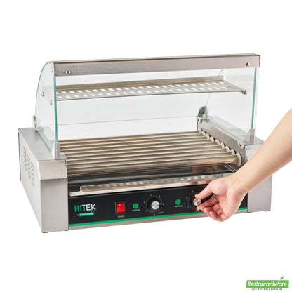 Wholesale Restaurantware Hi Tek Hot Dog Roller Grill Warmer - Fits 24 and 4 Buns, Curved Glass, Sneeze Guard - 1 Count Box- Bulk