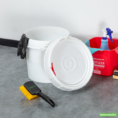 Wholesale Restaurantware Met Lux Round White Plastic Screw Top Lid - for 3.5 & 5 Gal Pail, Tamper-Evident, Un Rated - 11 1/4" X 11 1/4" X 2 1/2" - 1 Count Box- Bulk
