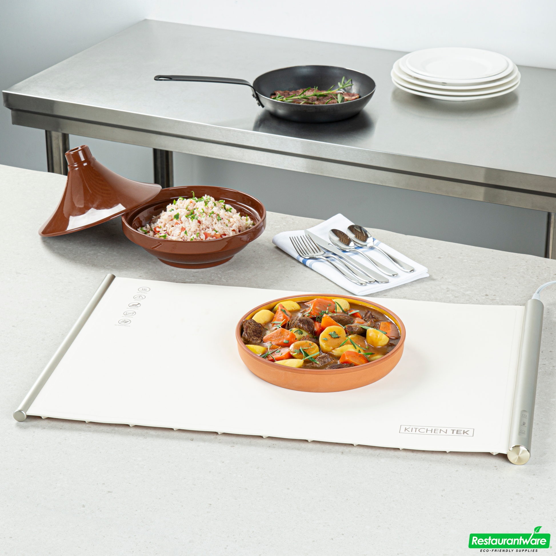 Wholesale Restaurantware Kitchen Tek Beige Silicone Food Warmer Mat - 120v, Adjustable Temperature, Roll up - 26 1/4" X 16 3/4" X 1" - 1 Count Box- Bulk