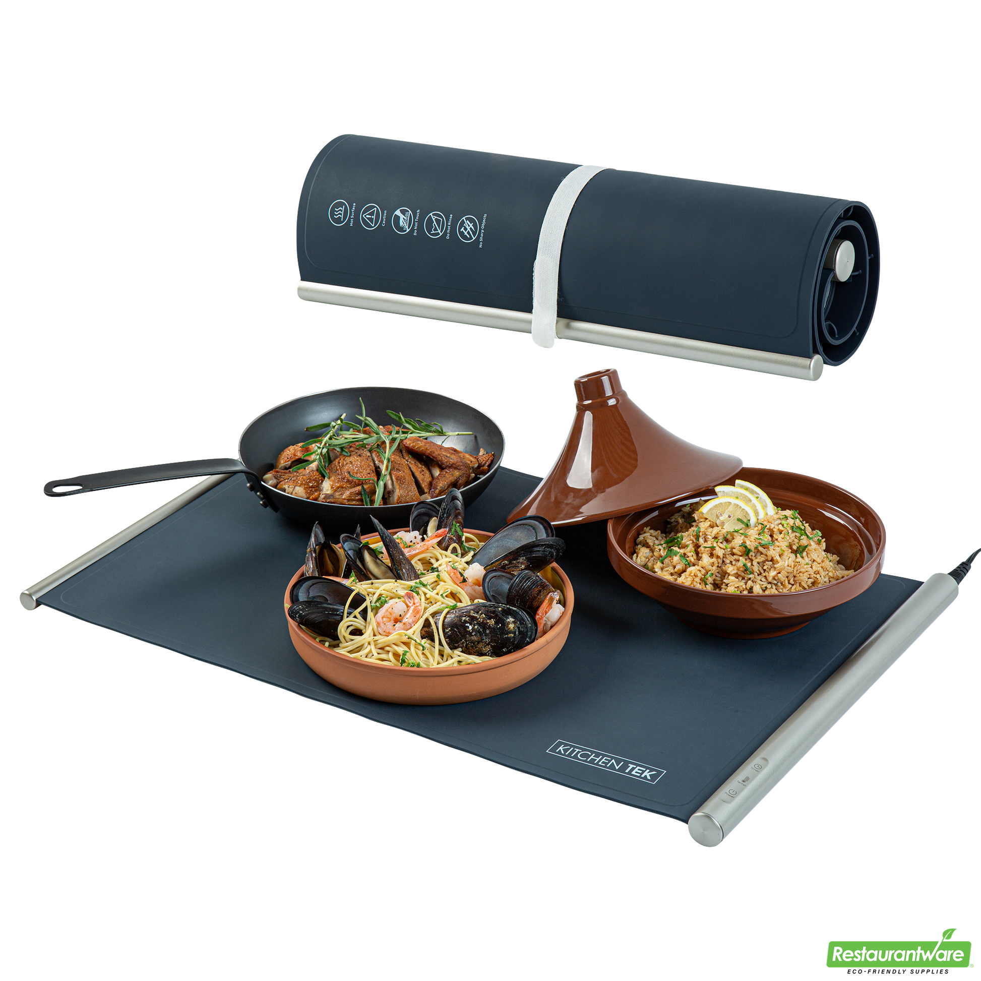 Wholesale Restaurantware Kitchen Tek Dark Blue Silicone Food Warmer Mat - 120v, Adjustable Temperature, Roll up - 26 1/4" X 16 3/4" X 1" - 1 Count Box- Bulk
