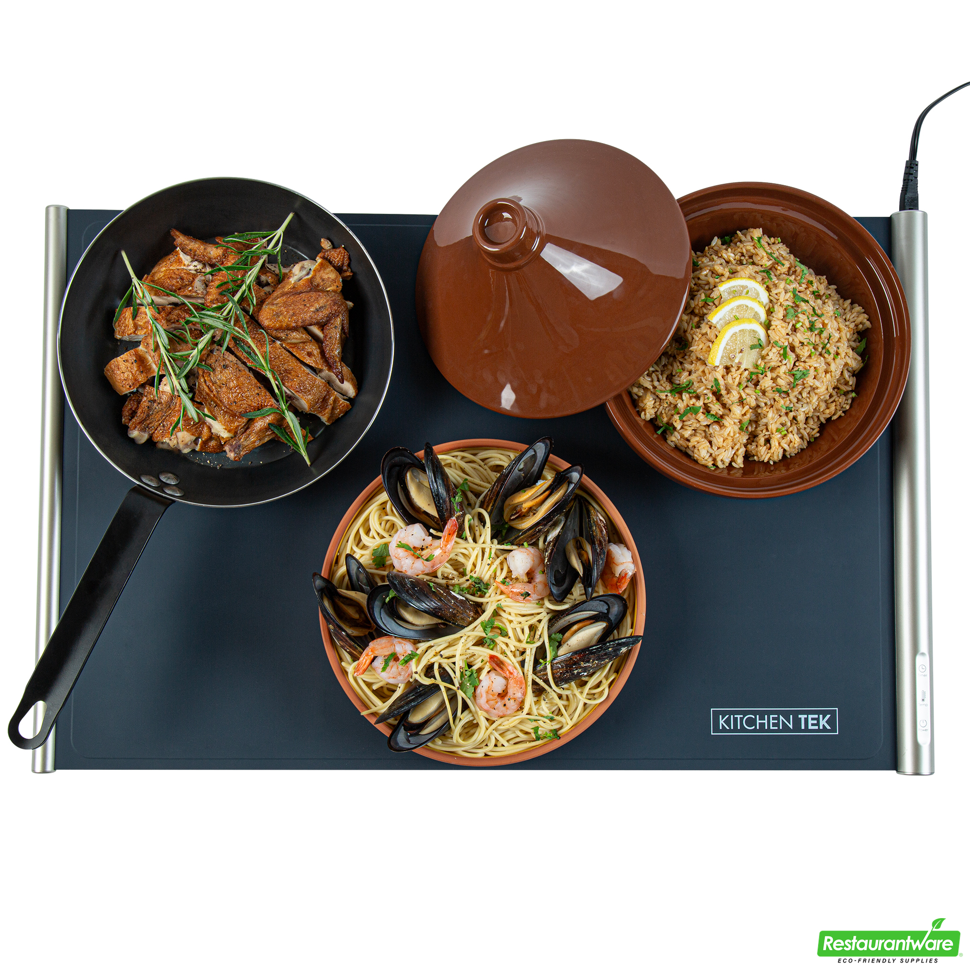 Wholesale Restaurantware Kitchen Tek Dark Blue Silicone Food Warmer Mat - 120v, Adjustable Temperature, Roll up - 26 1/4" X 16 3/4" X 1" - 1 Count Box- Bulk