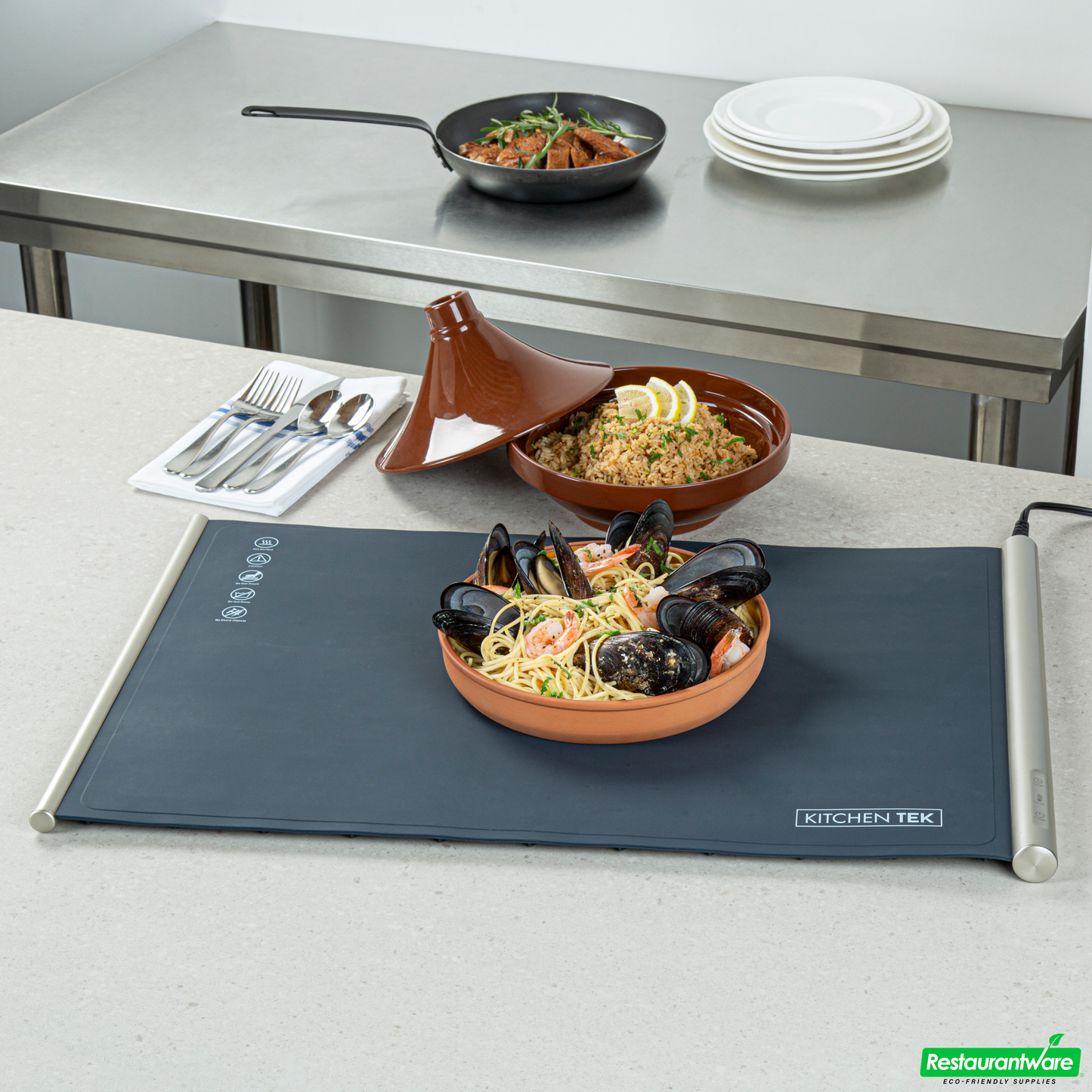 Wholesale Restaurantware Kitchen Tek Dark Blue Silicone Food Warmer Mat - 120v, Adjustable Temperature, Roll up - 26 1/4" X 16 3/4" X 1" - 1 Count Box- Bulk