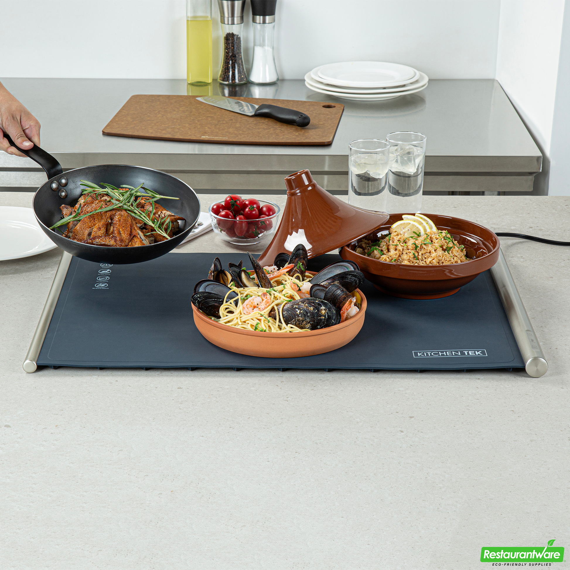 Wholesale Restaurantware Kitchen Tek Dark Blue Silicone Food Warmer Mat - 120v, Adjustable Temperature, Roll up - 26 1/4" X 16 3/4" X 1" - 1 Count Box- Bulk