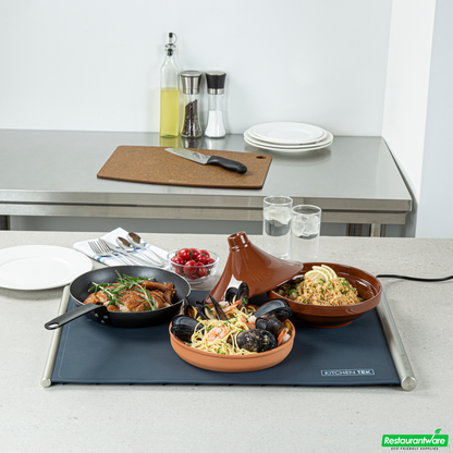 Wholesale Restaurantware Kitchen Tek Dark Blue Silicone Food Warmer Mat - 120v, Adjustable Temperature, Roll up - 26 1/4" X 16 3/4" X 1" - 1 Count Box- Bulk