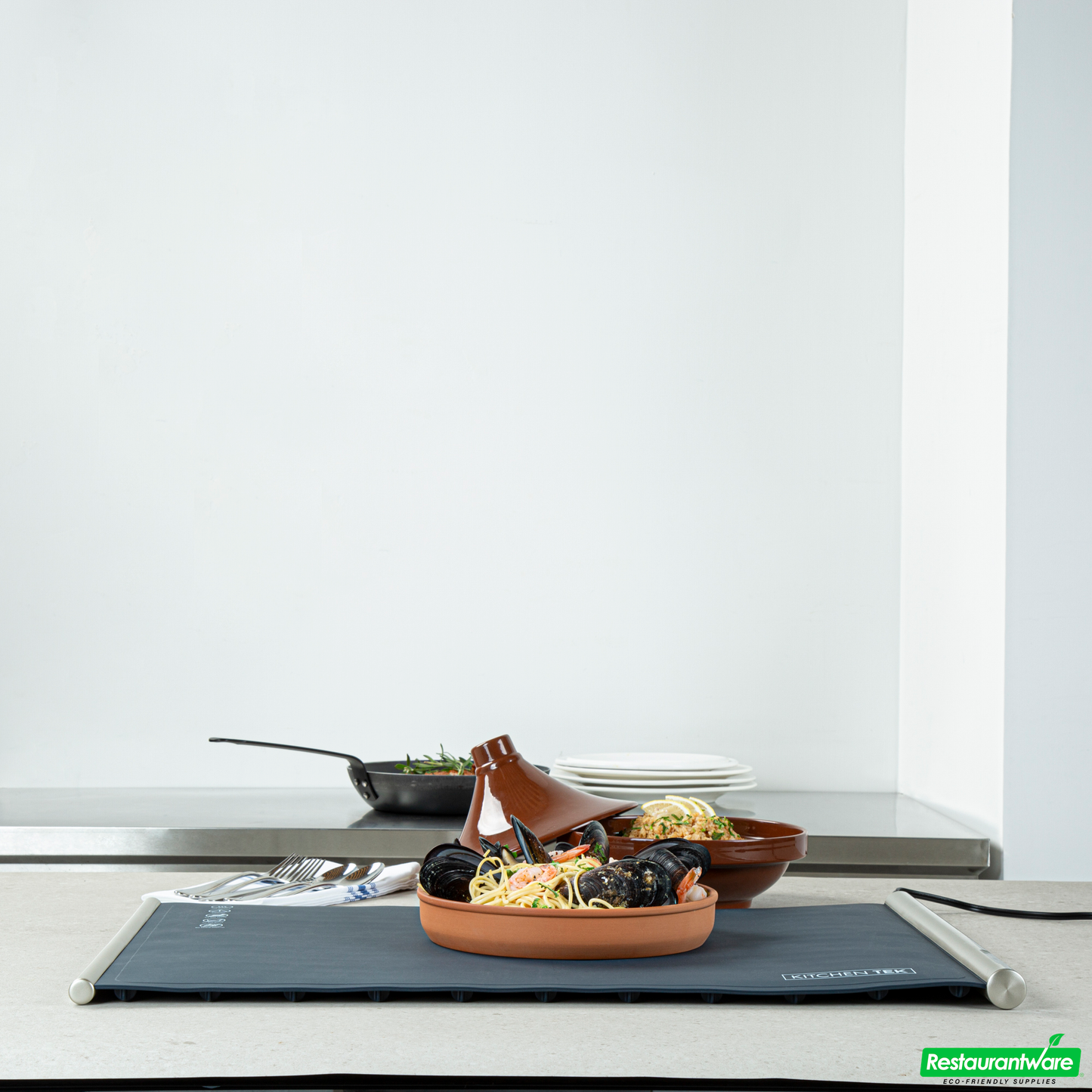 Wholesale Restaurantware Kitchen Tek Dark Blue Silicone Food Warmer Mat - 120v, Adjustable Temperature, Roll up - 26 1/4" X 16 3/4" X 1" - 1 Count Box- Bulk