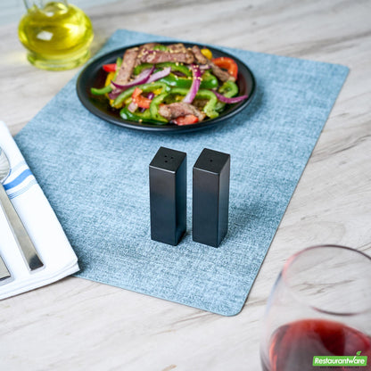 Wholesale Restaurantware 2 Oz Black Stainless Steel Rectangular Salt and Pepper Shaker Set - 1" X 1" X 3 1/4" - 1 Count Box- Bulk